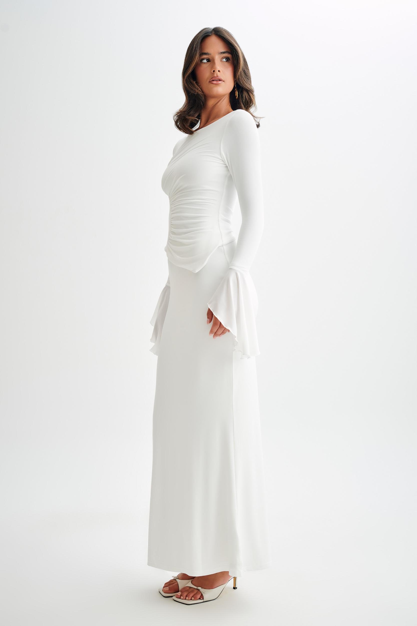 Bruna Slinky Fishtail Maxi Skirt - White Product Image