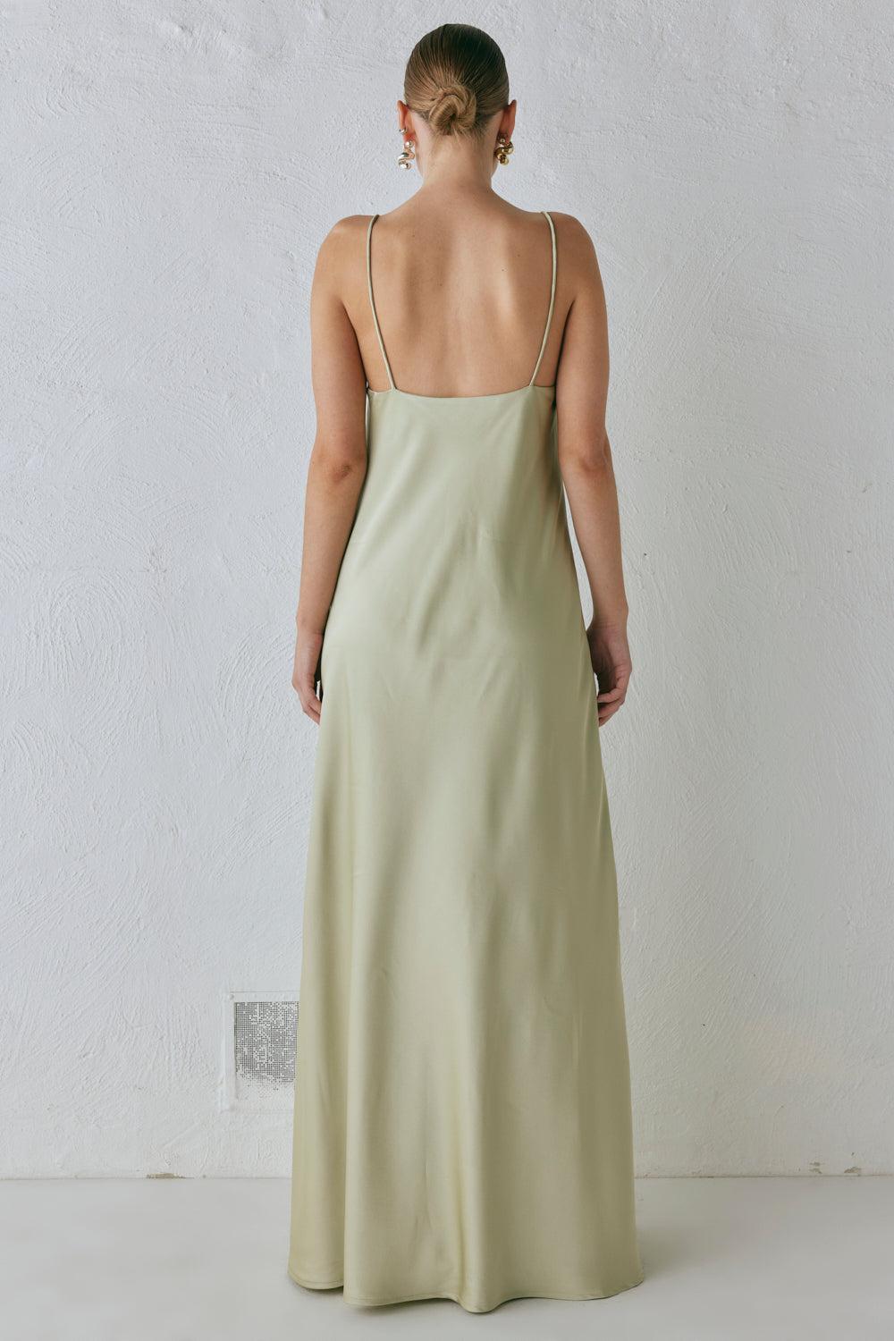 Ida Satin Maxi Dress Sage Product Image