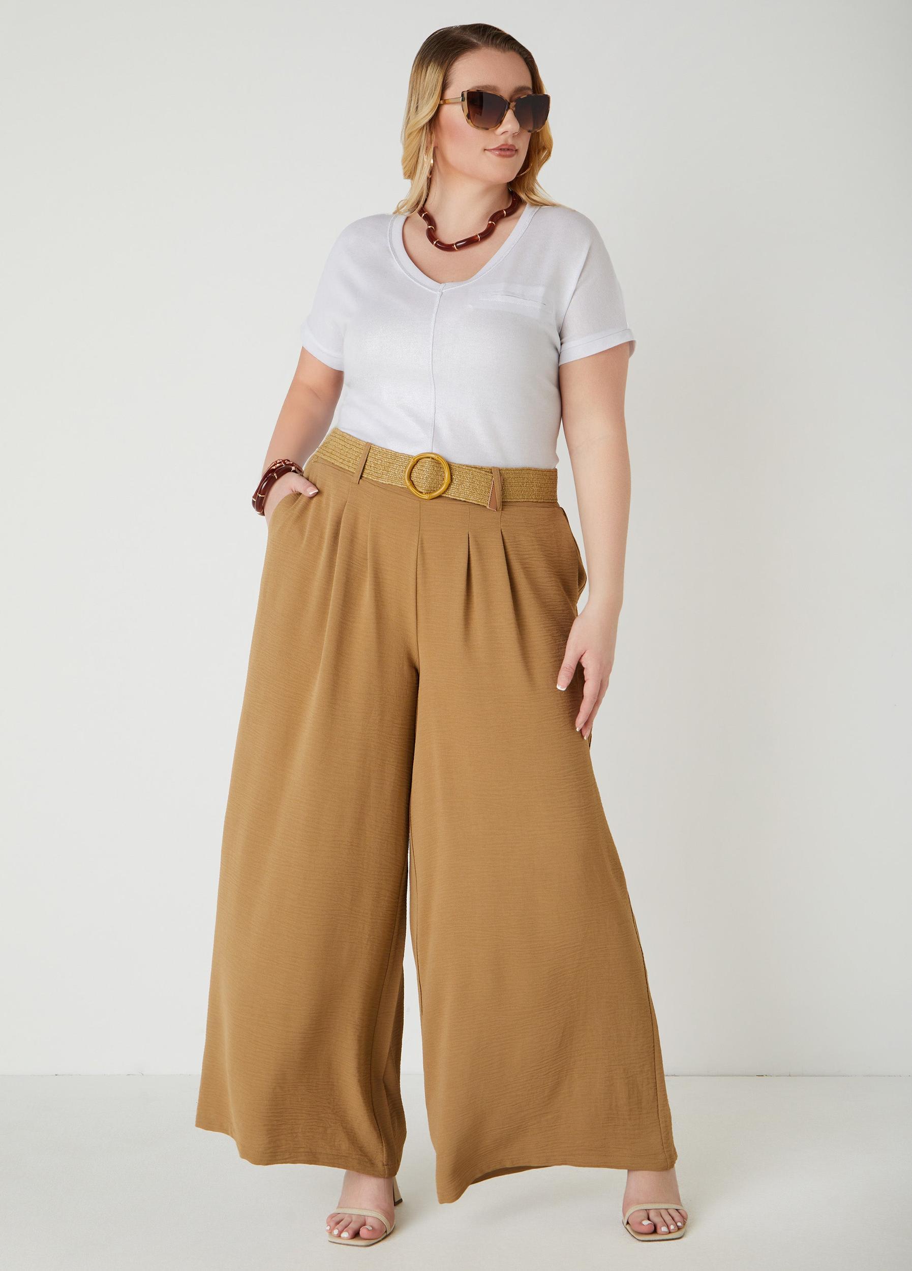 Belted Textured Wide Leg Pants Product Image