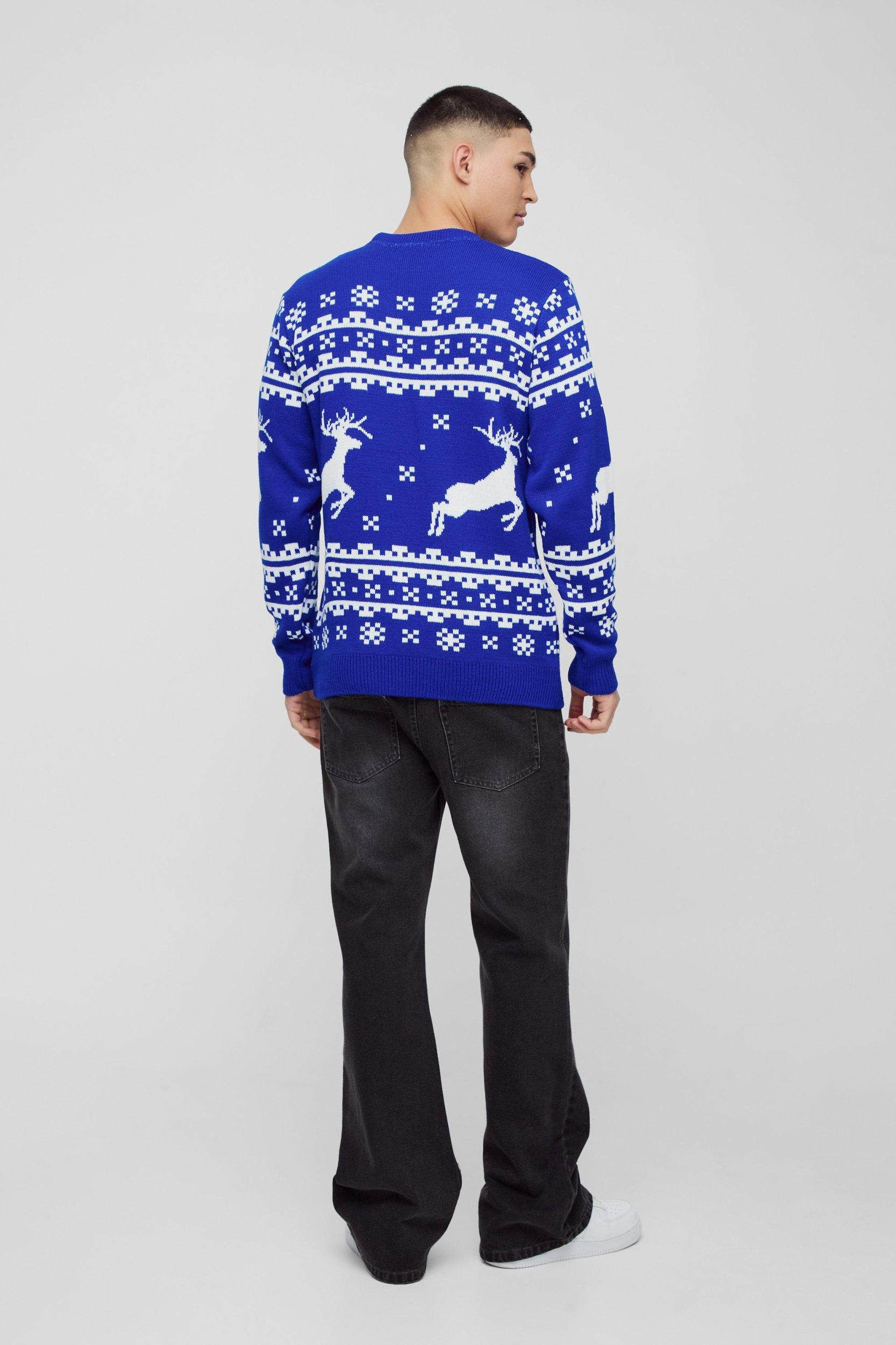 Regular Fit Big Santa Fairisle Christmas Sweater | boohooMAN USA Product Image