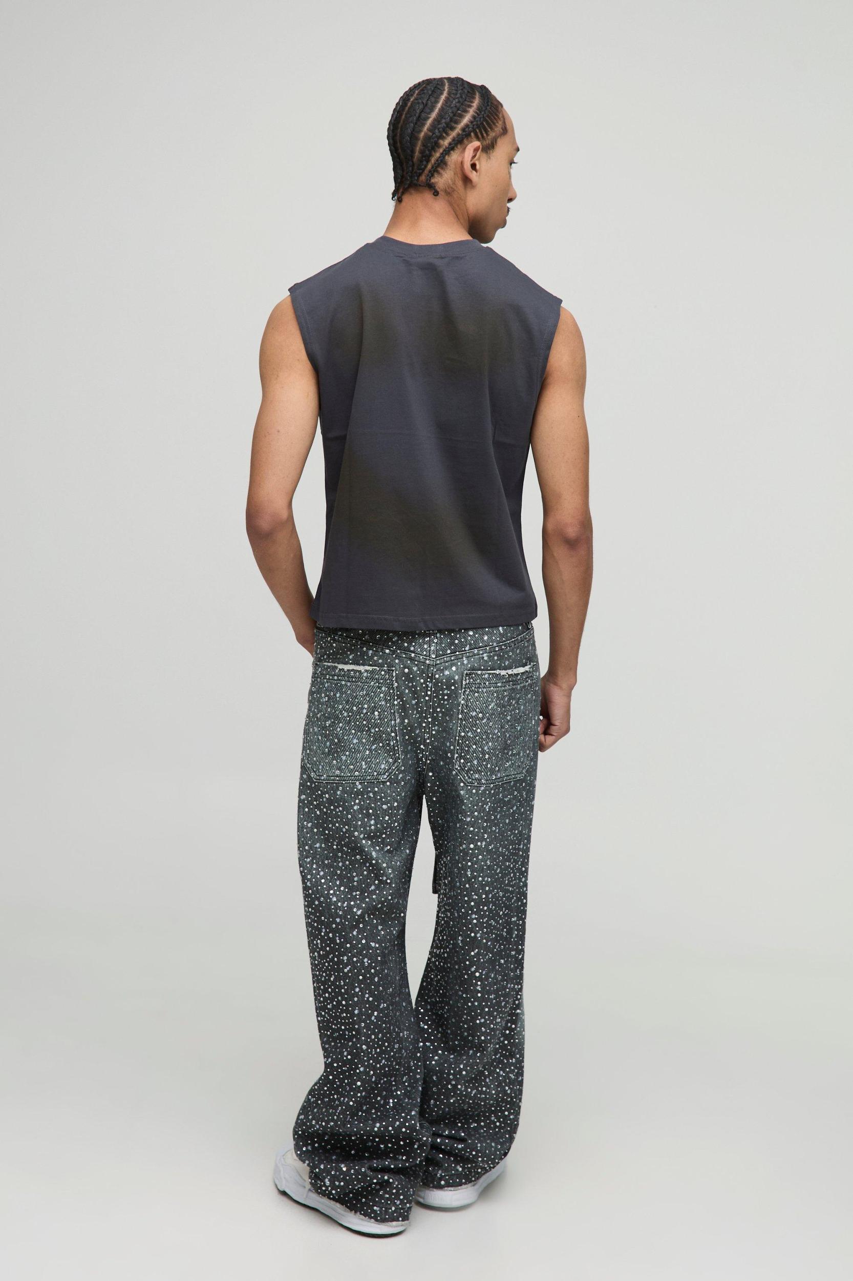 Boxy Fit Washed Rhinestone Tank | boohooMAN USA Product Image