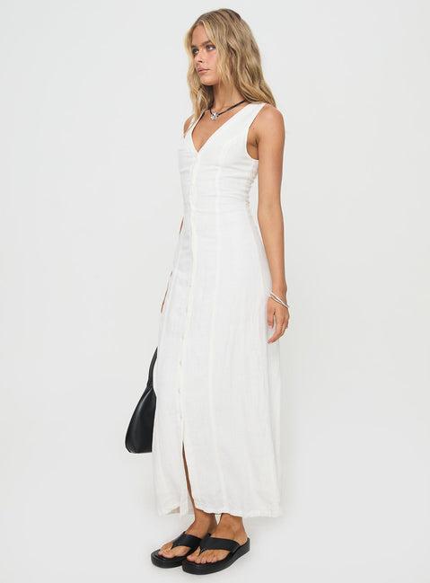 Summer Season Linen Blend Maxi Dress White Product Image