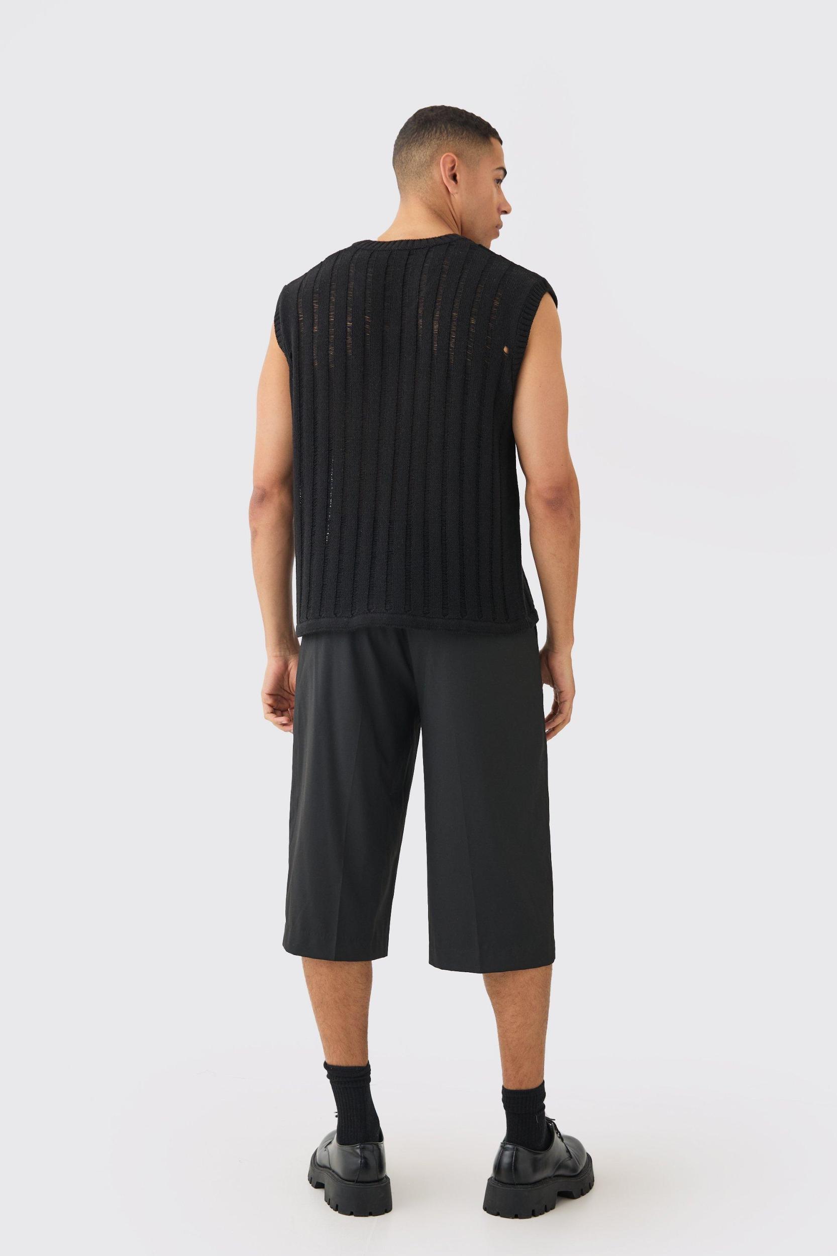 Regular Fit Open Stitch Undershirt In Black | boohooMAN USA Product Image