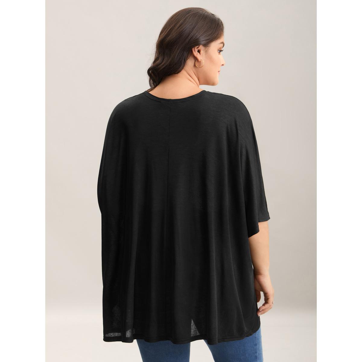 Plus Size Sheer Textured Open Front Kimono Women Black Leisure See through Loose Casual Kimonos BloomChic 30/6X Product Image
