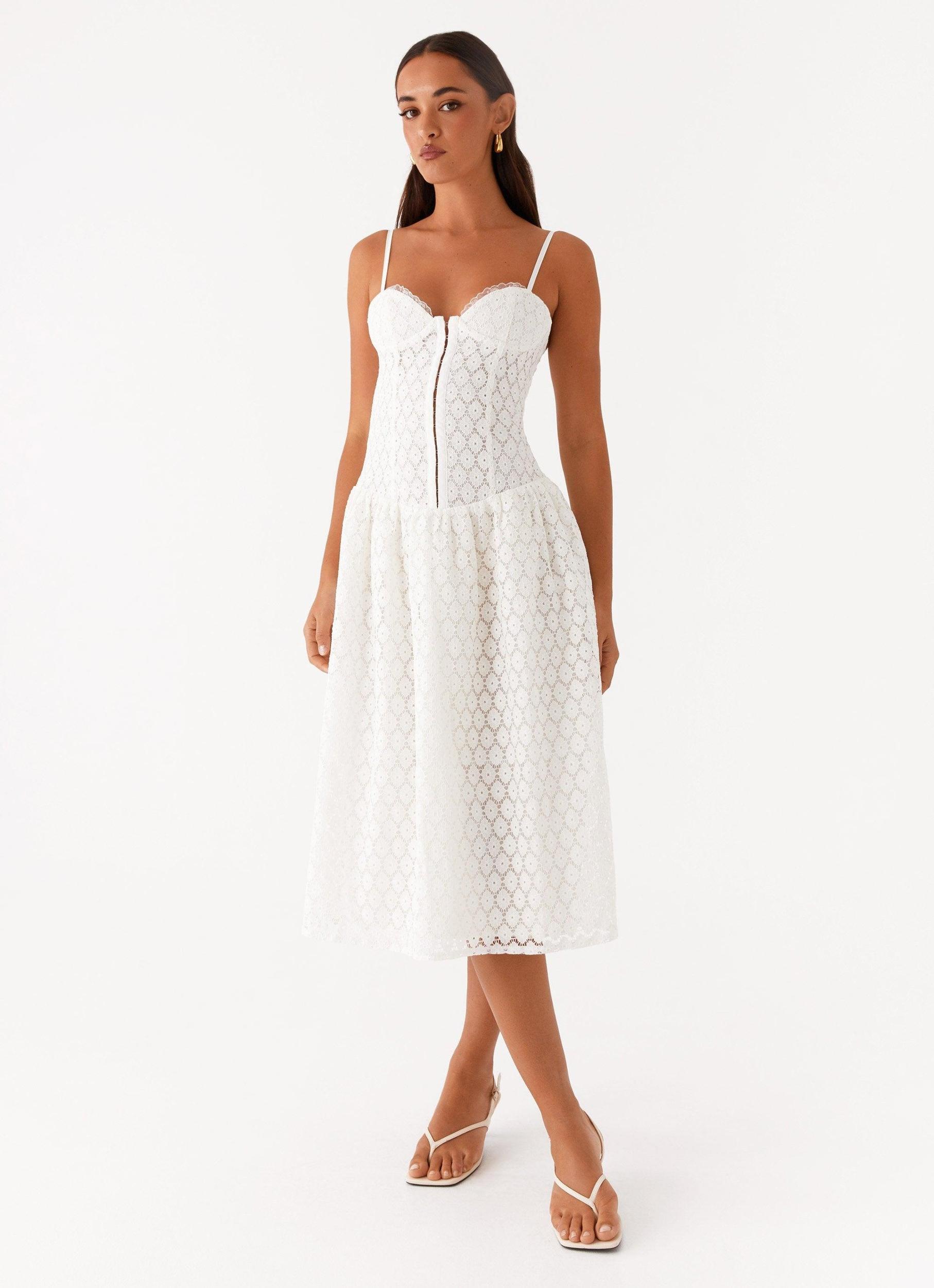 Blooming Corset Midi Dress - White Product Image