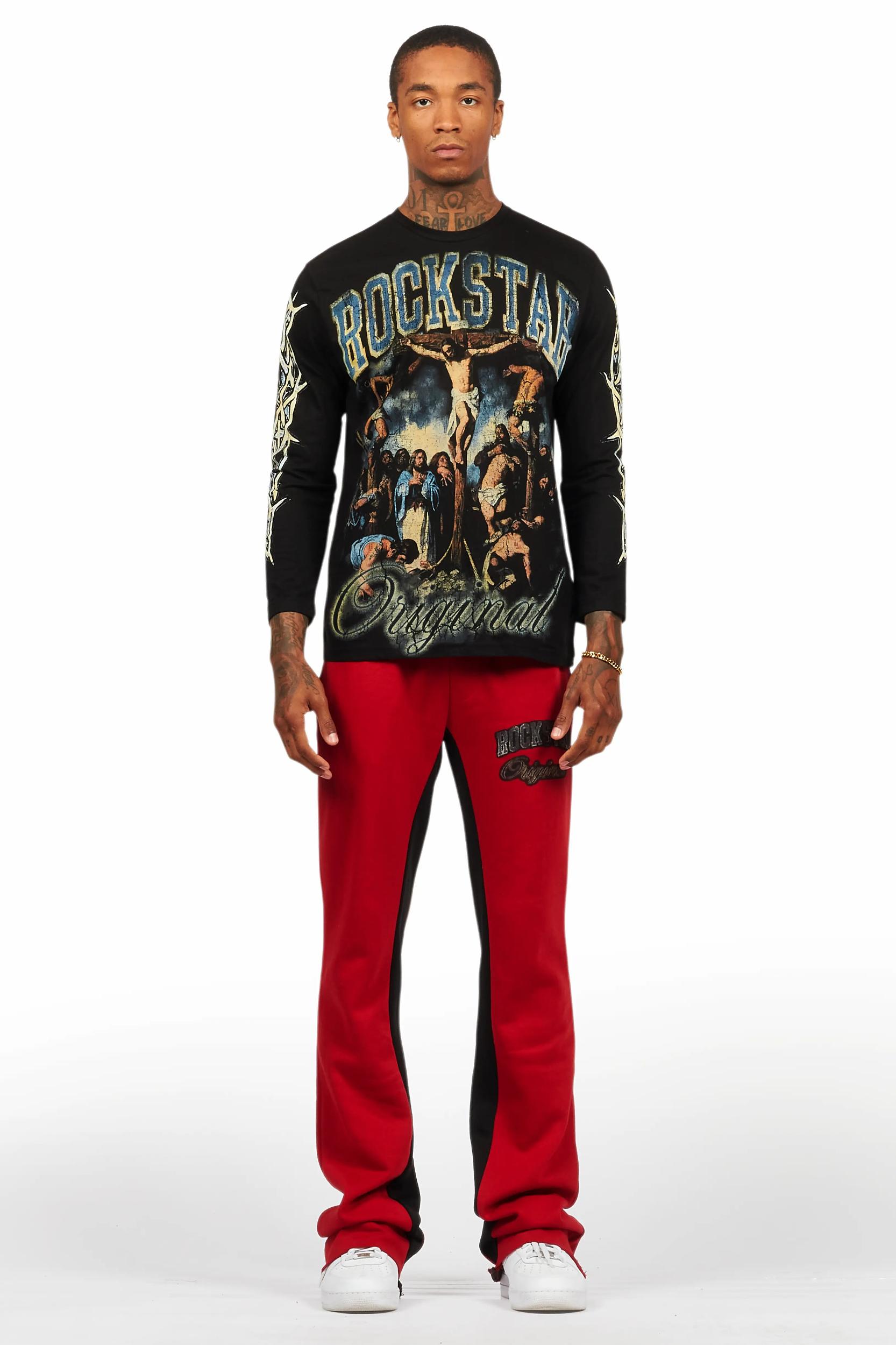 Waller Black/Burgundy Long Sleeve T-Shirt/Baggy Pant Set Male Product Image