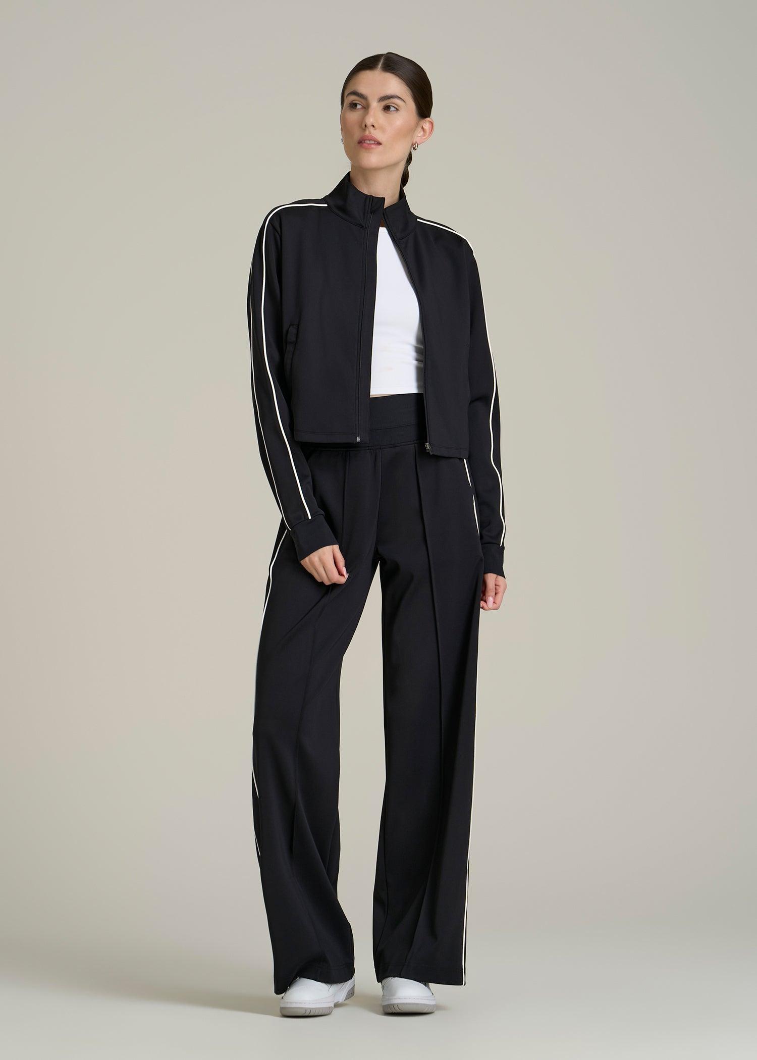 Track Pants with Piping for Tall Women in Black Female Product Image