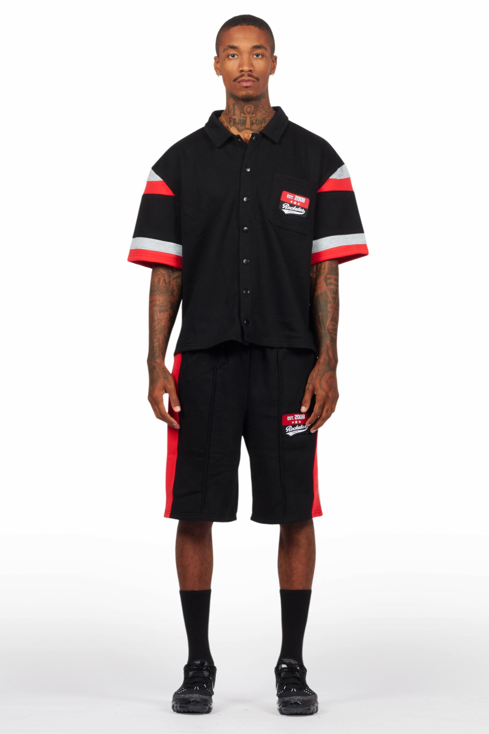 Zavid Black Button Up T-Shirt/Short Set Male Product Image