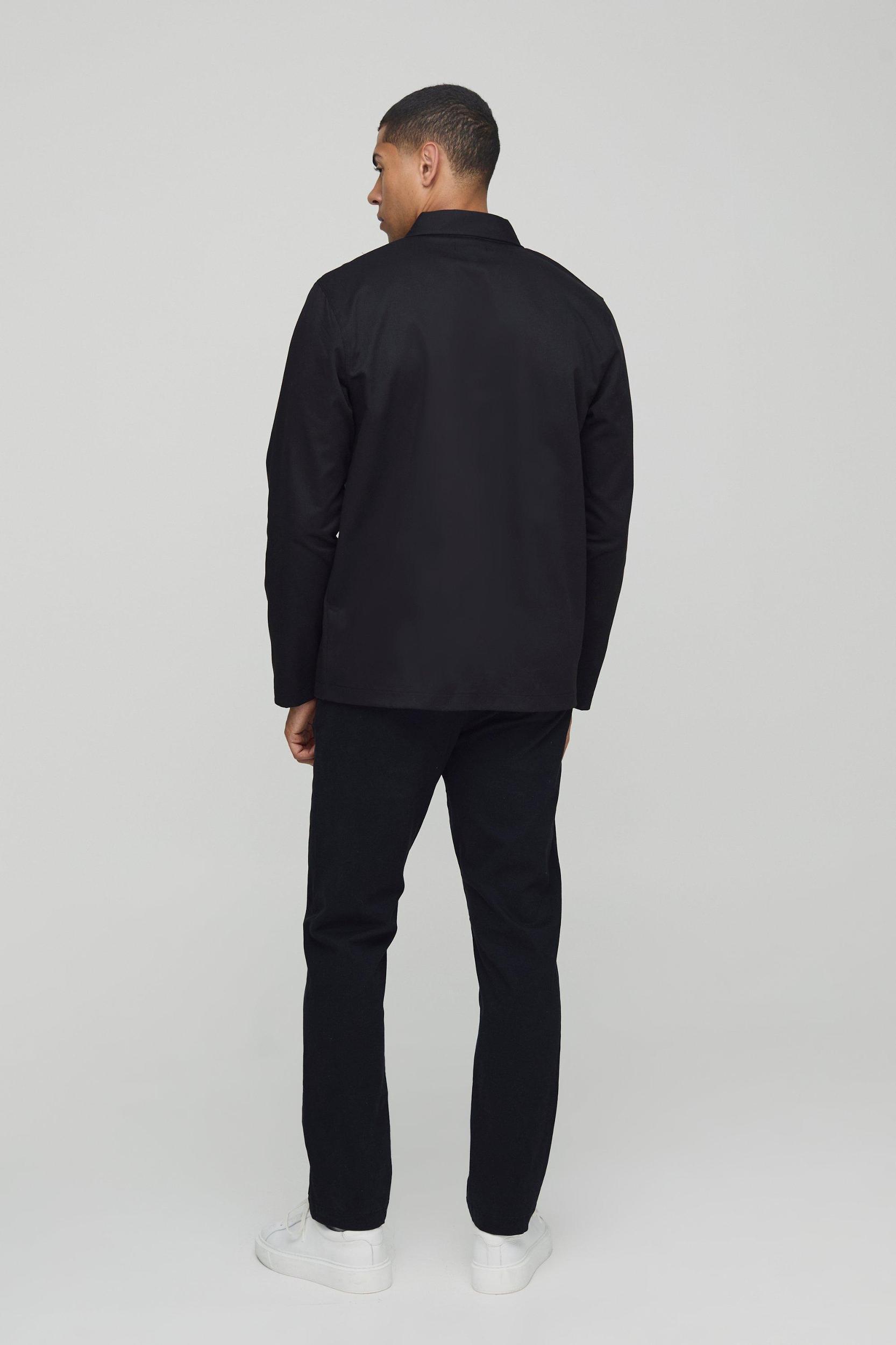 Regular Fit Long Sleeve Zip Fastening Twill Overshirt | boohooMAN USA Product Image