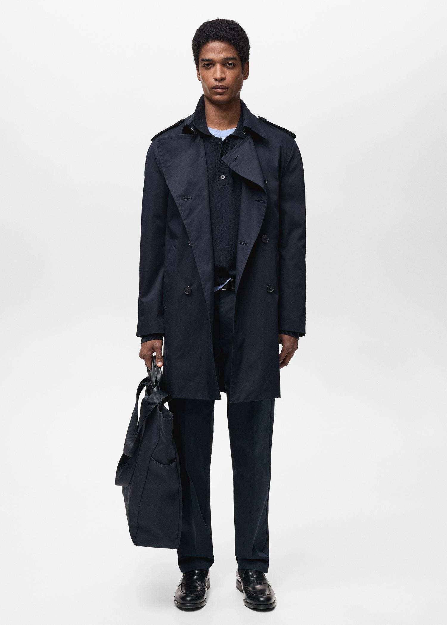 Water-repellent belted trench coat - Men | MANGO USA Product Image