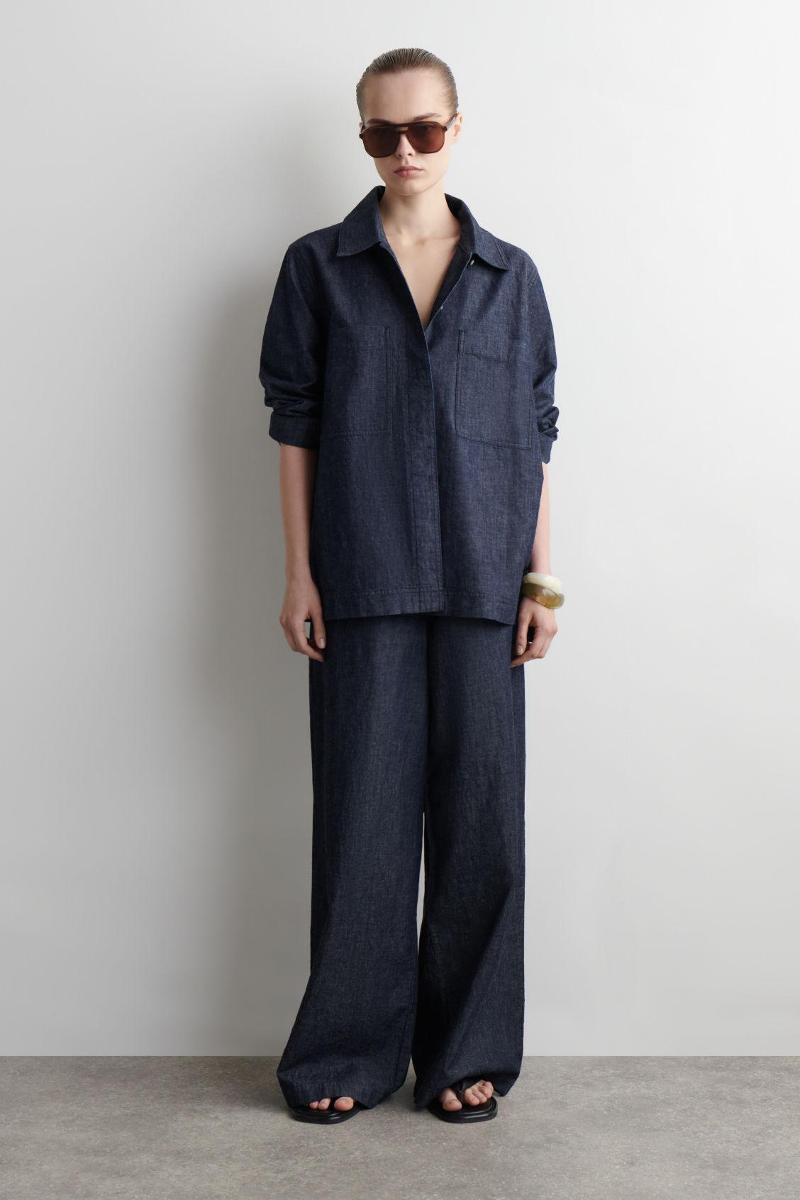 DENIM WIDE-LEG DRAWSTRING TROUSERS Product Image