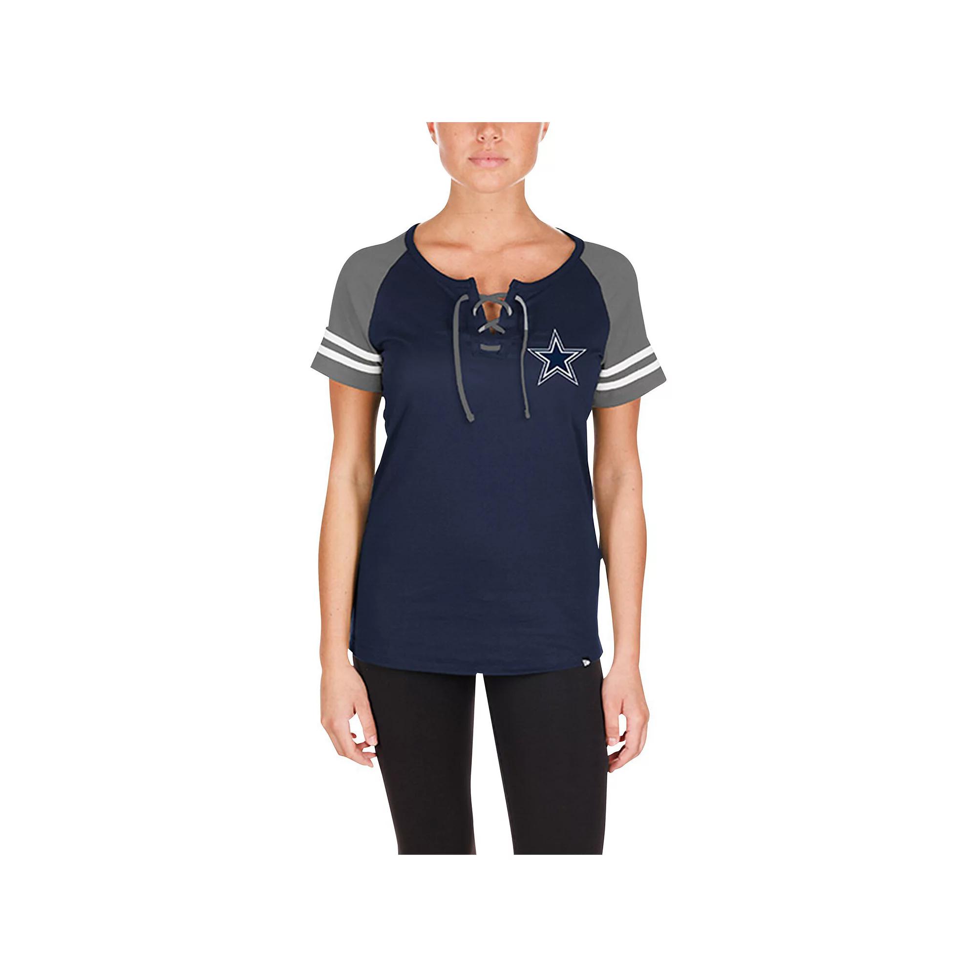 Women's New Era Navy Dallas Cowboys  Lace-Up Raglan T-Shirt, Size: XS, Blue Product Image