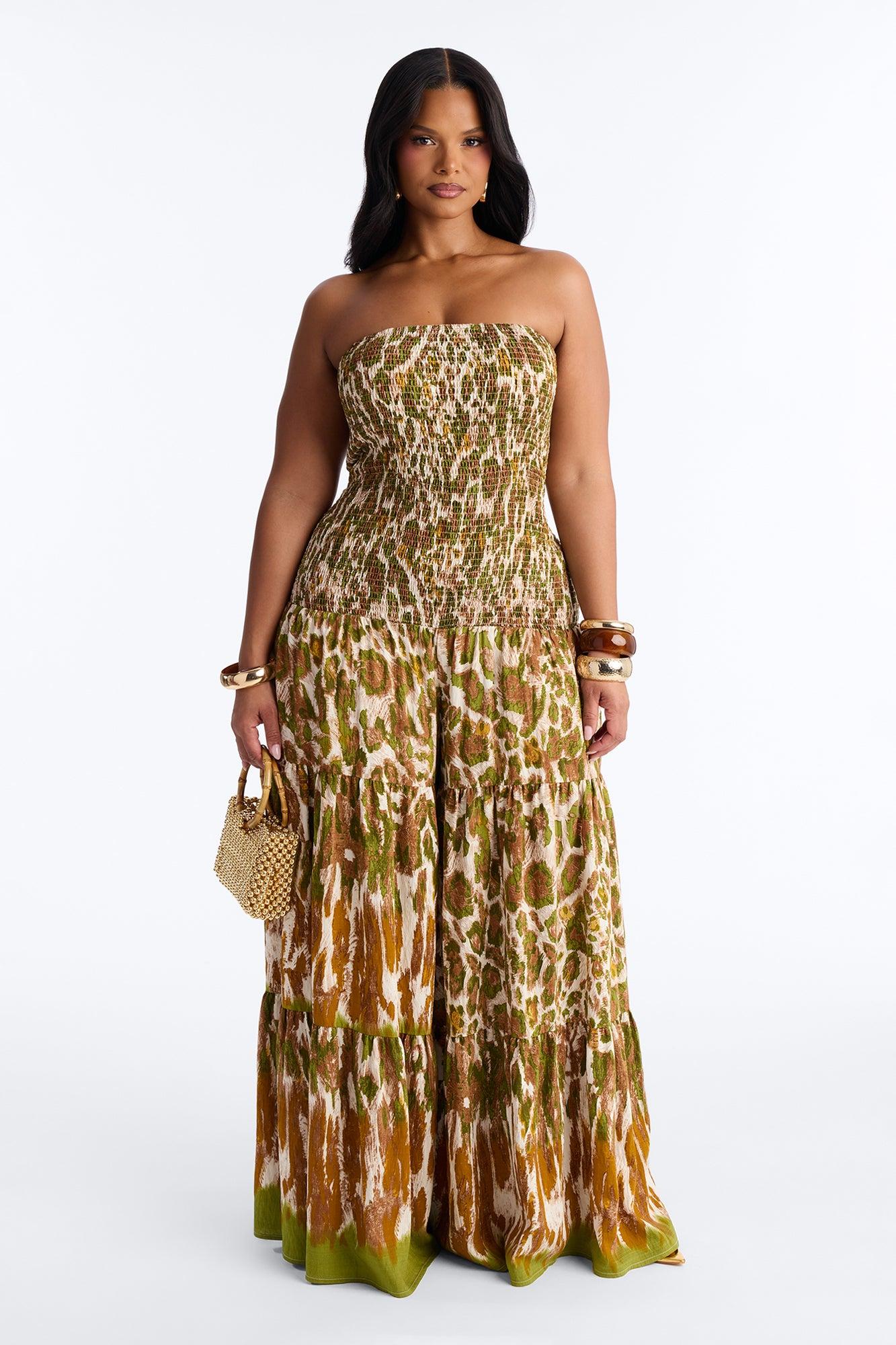 Leah Strapless Smocked Jumpsuit - Green Female Product Image