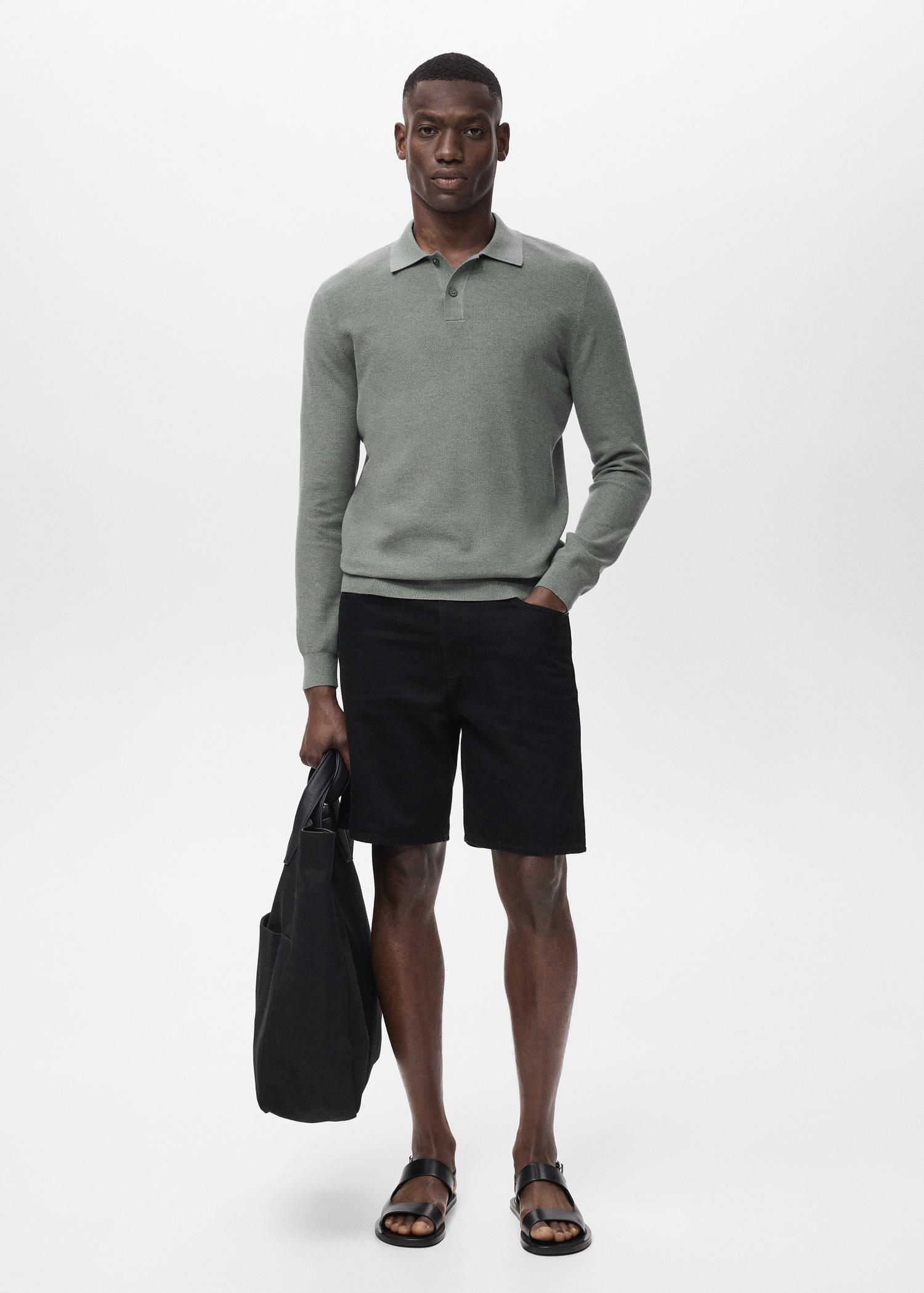 Micro-structured cotton polo shirt - Men | MANGO USA Product Image