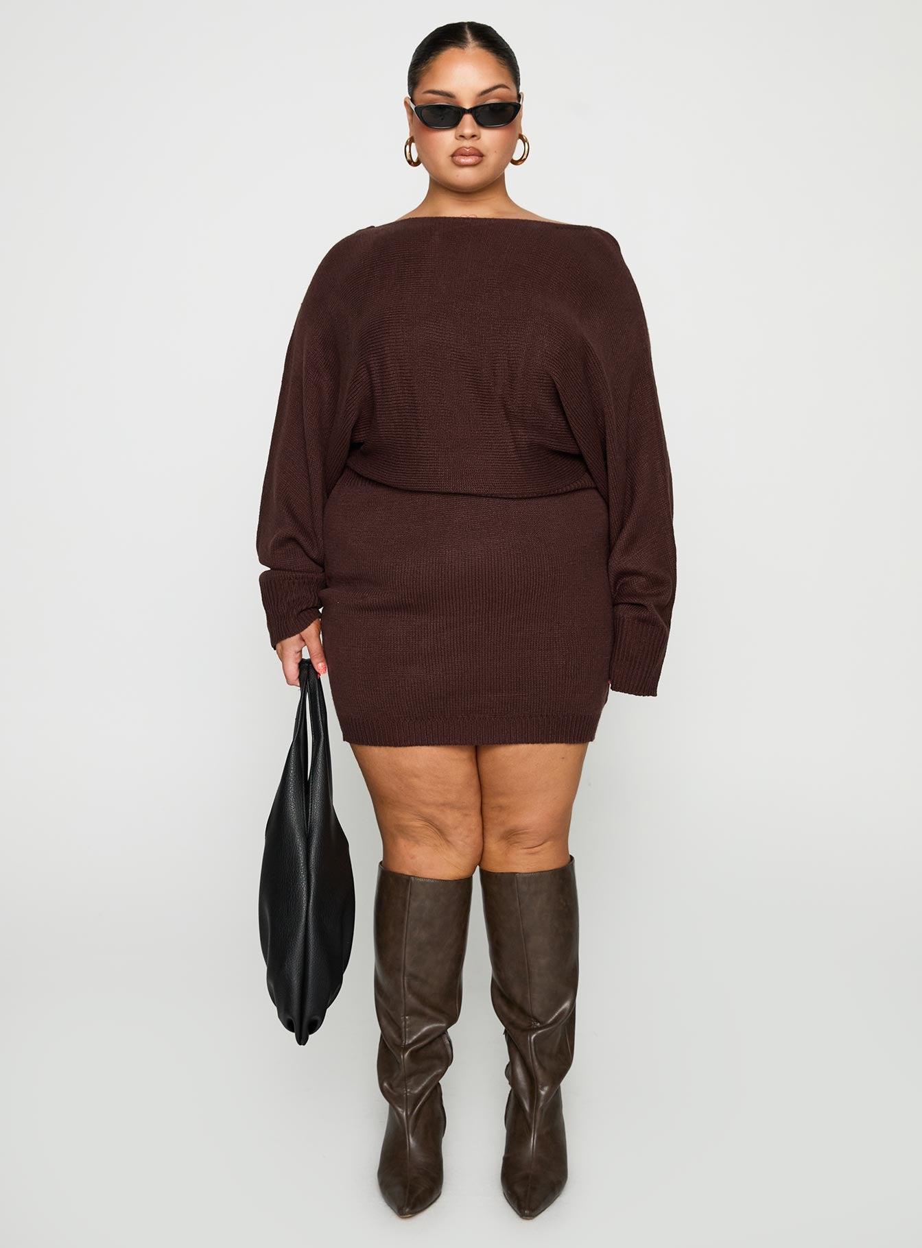 Bellamie Long Sleeve Mini Dress Chocolate Curve Product Image