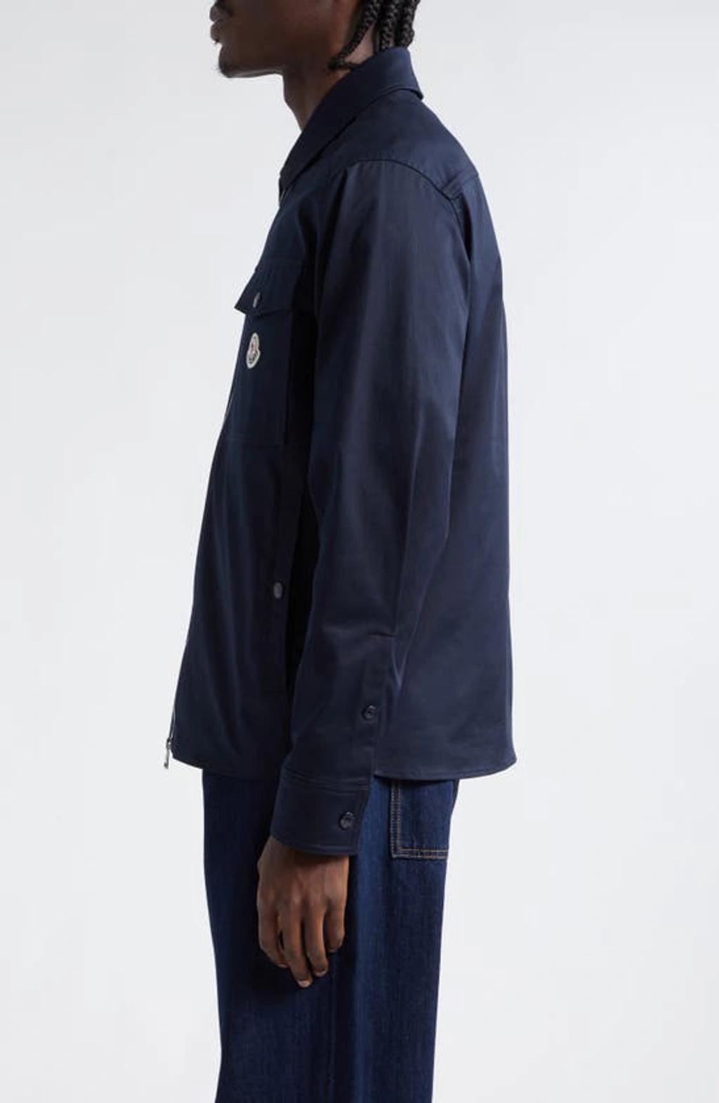 MONCLER Cotton Stretch Garbardine Zip-up Shirt Jacket In Navy Product Image