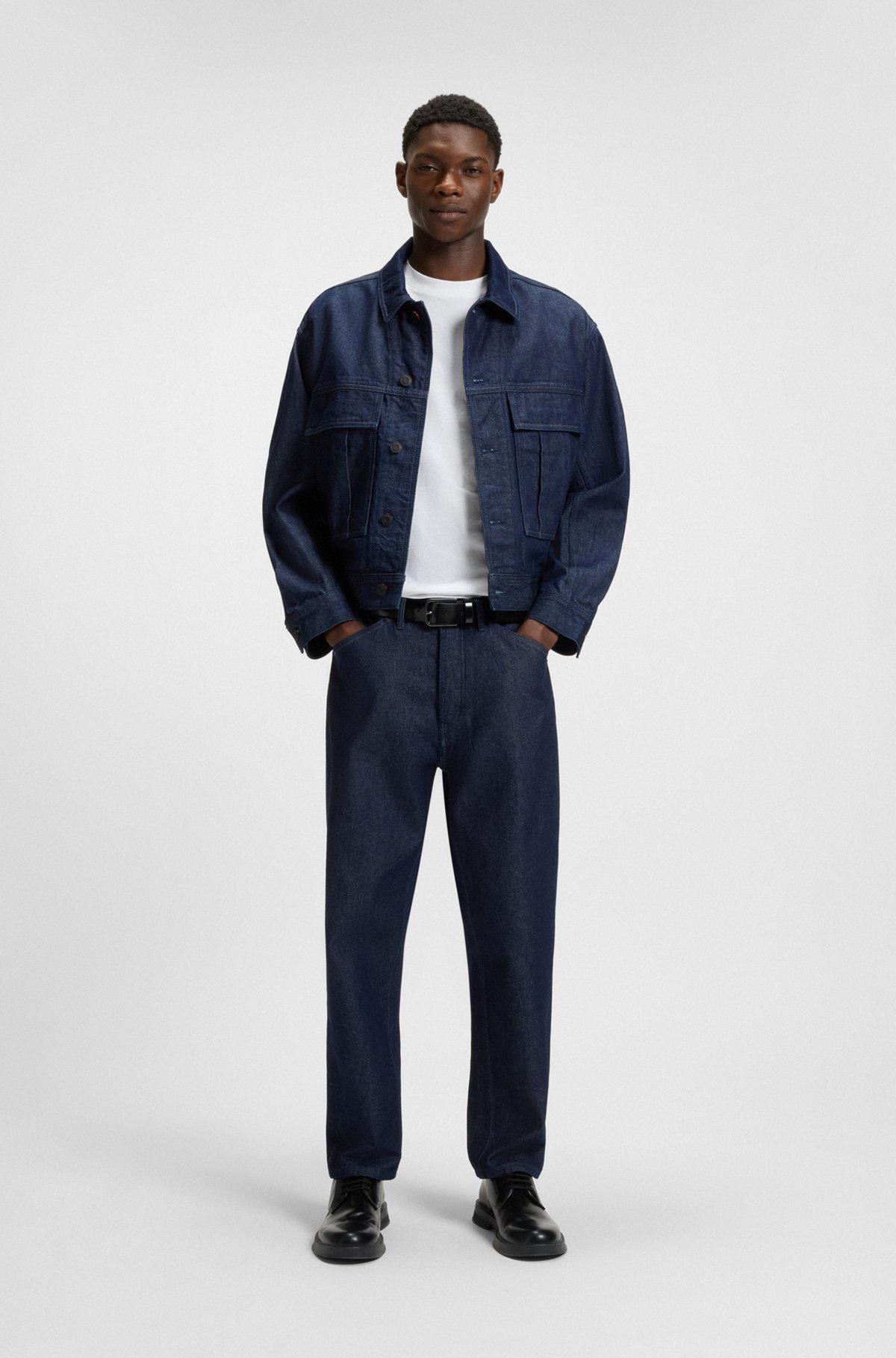 HUGO - Cotton-jersey T-shirt with curved-logo print - White Product Image