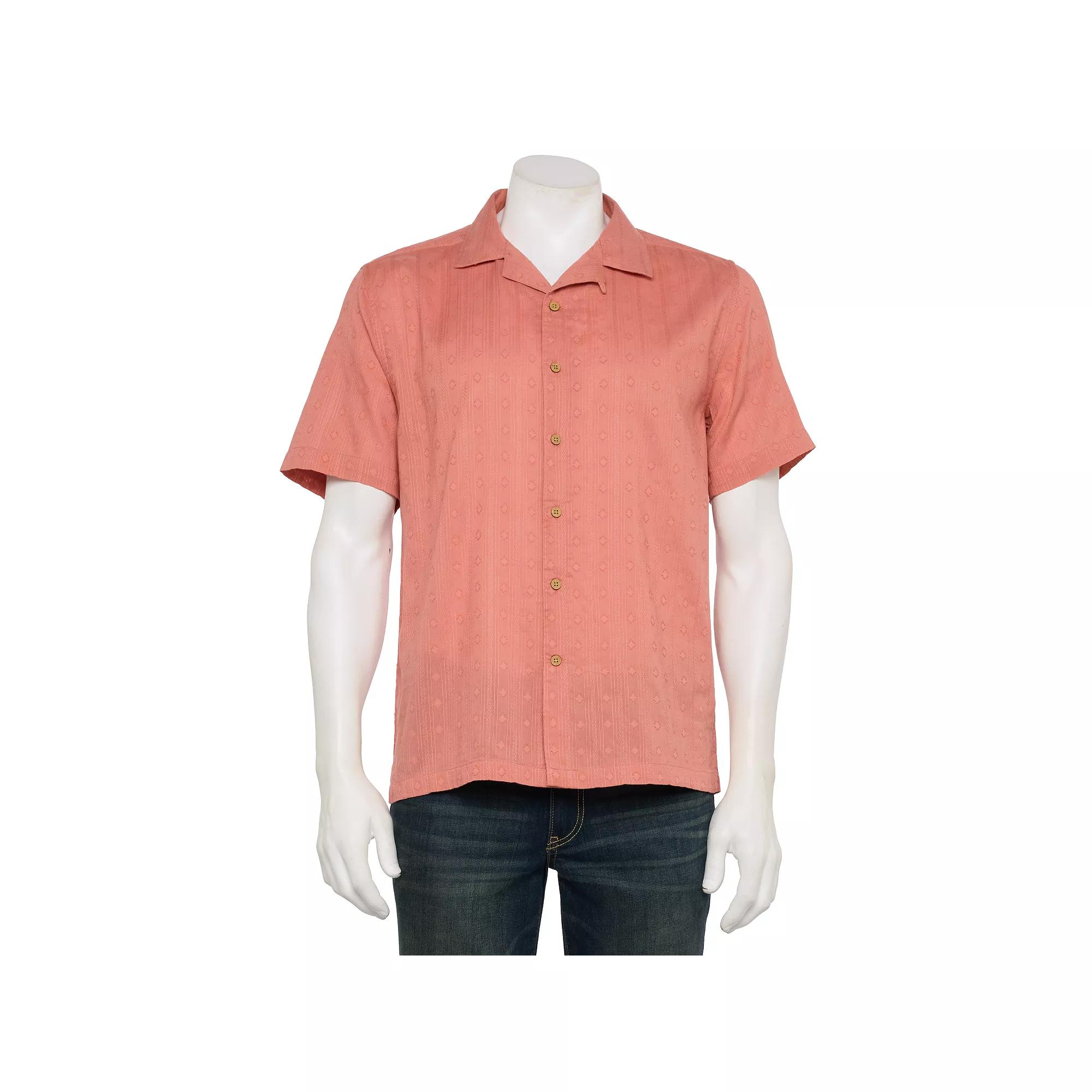 Men's Tricots St Raphael Short Sleeve Subtle Dobby Stripe Shirt, Size: Large, Clay Product Image