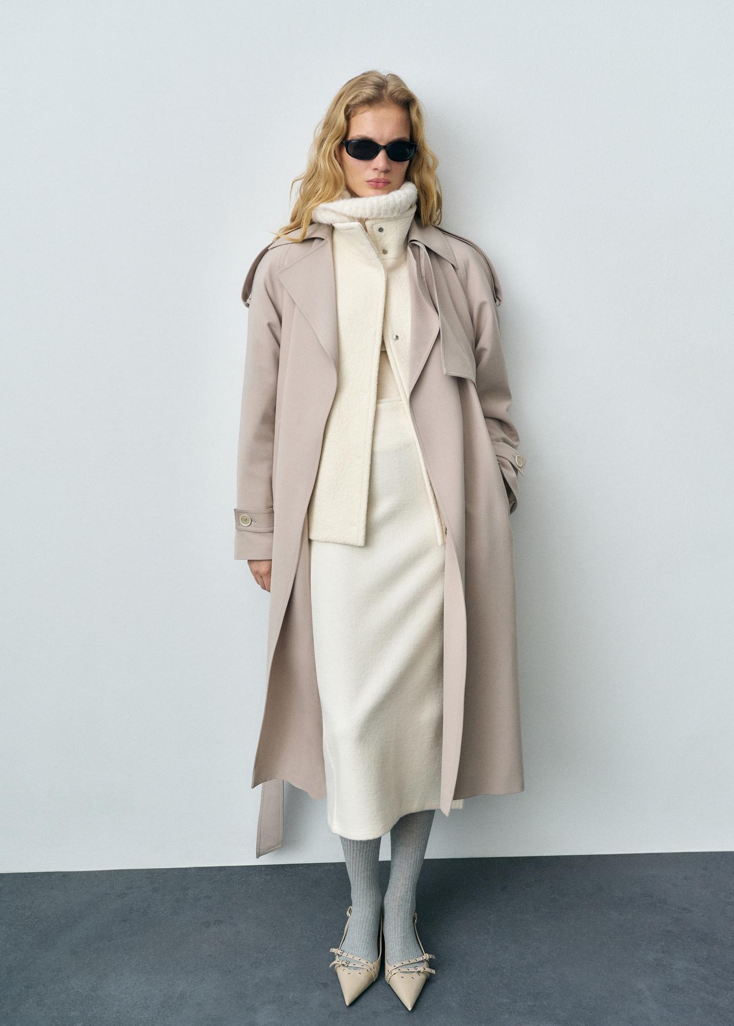 Oversized trench coat with belt - Women | MANGO USA Product Image