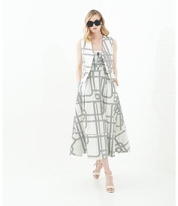 Le' AL.X Knot Print Woven Ruched Straight Keyhole Neck Spaghetti Strap A-Line Midi Coordinating Dress Product Image