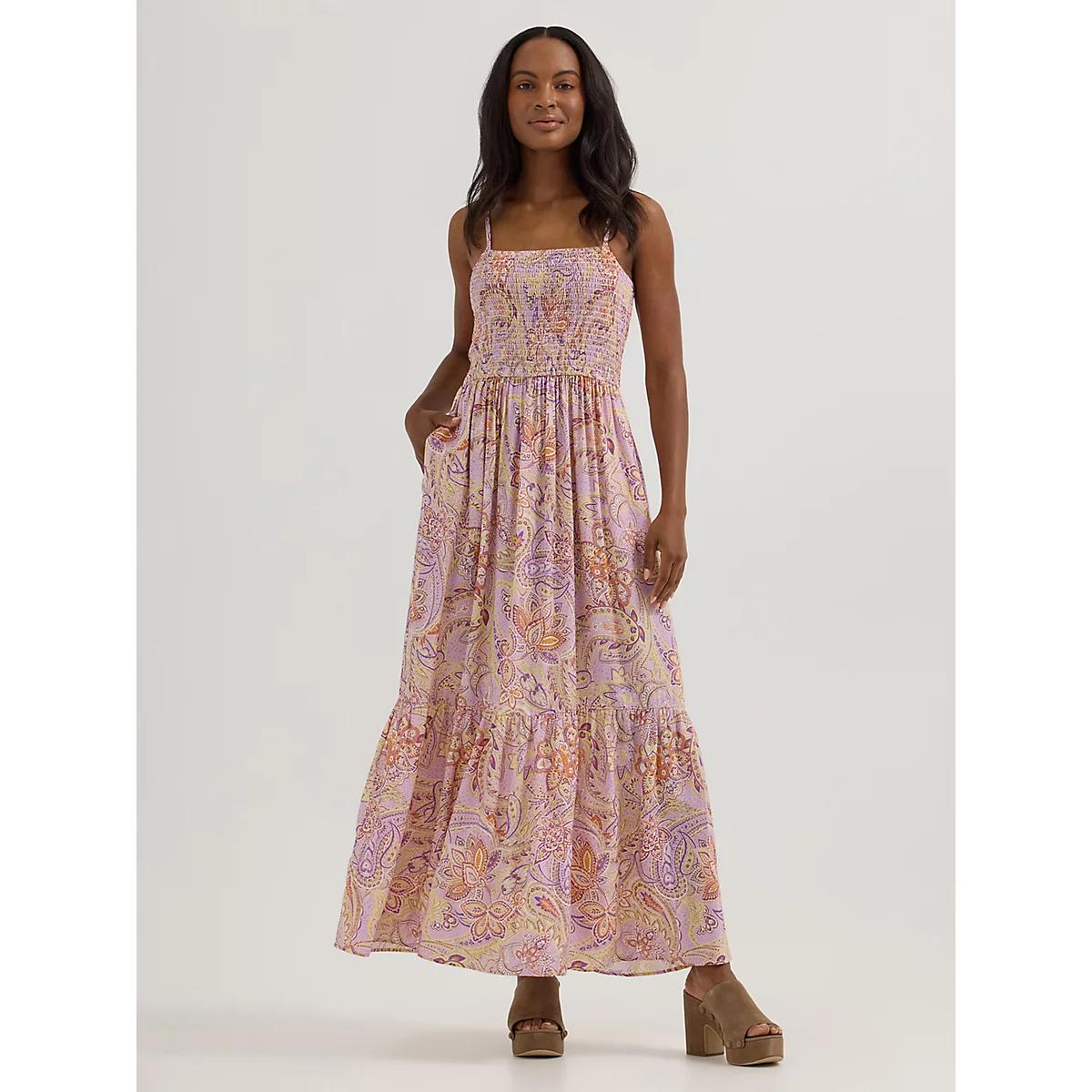 Women's Smocked Bodice Maxi Dress in Pastel Paisley Product Image
