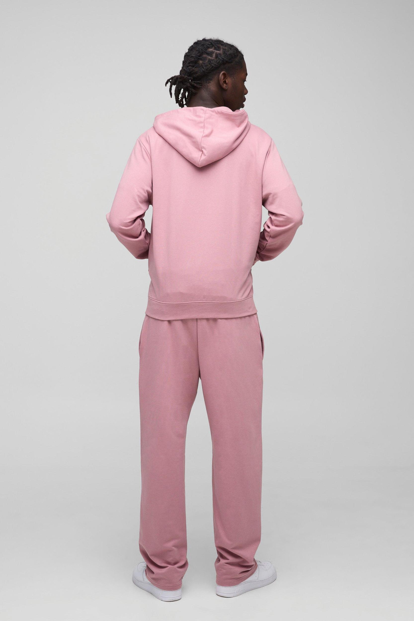 260GSM Loopback Basic Regular Fit Zip Through Hoodie and Straight Leg Sweatpants Set | boohooMAN USA Product Image