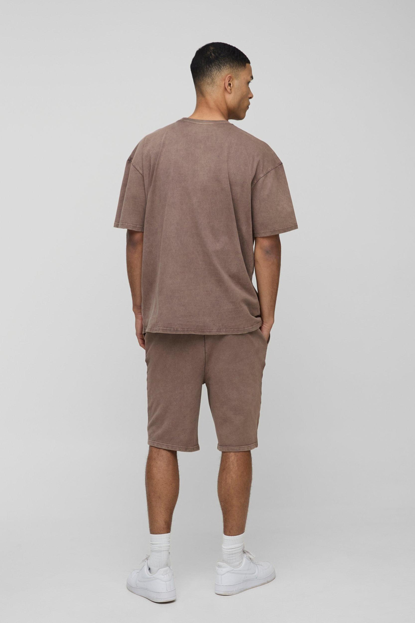 Tall Oversized Acid Wash T-Shirt & Short Set | boohooMAN USA Product Image