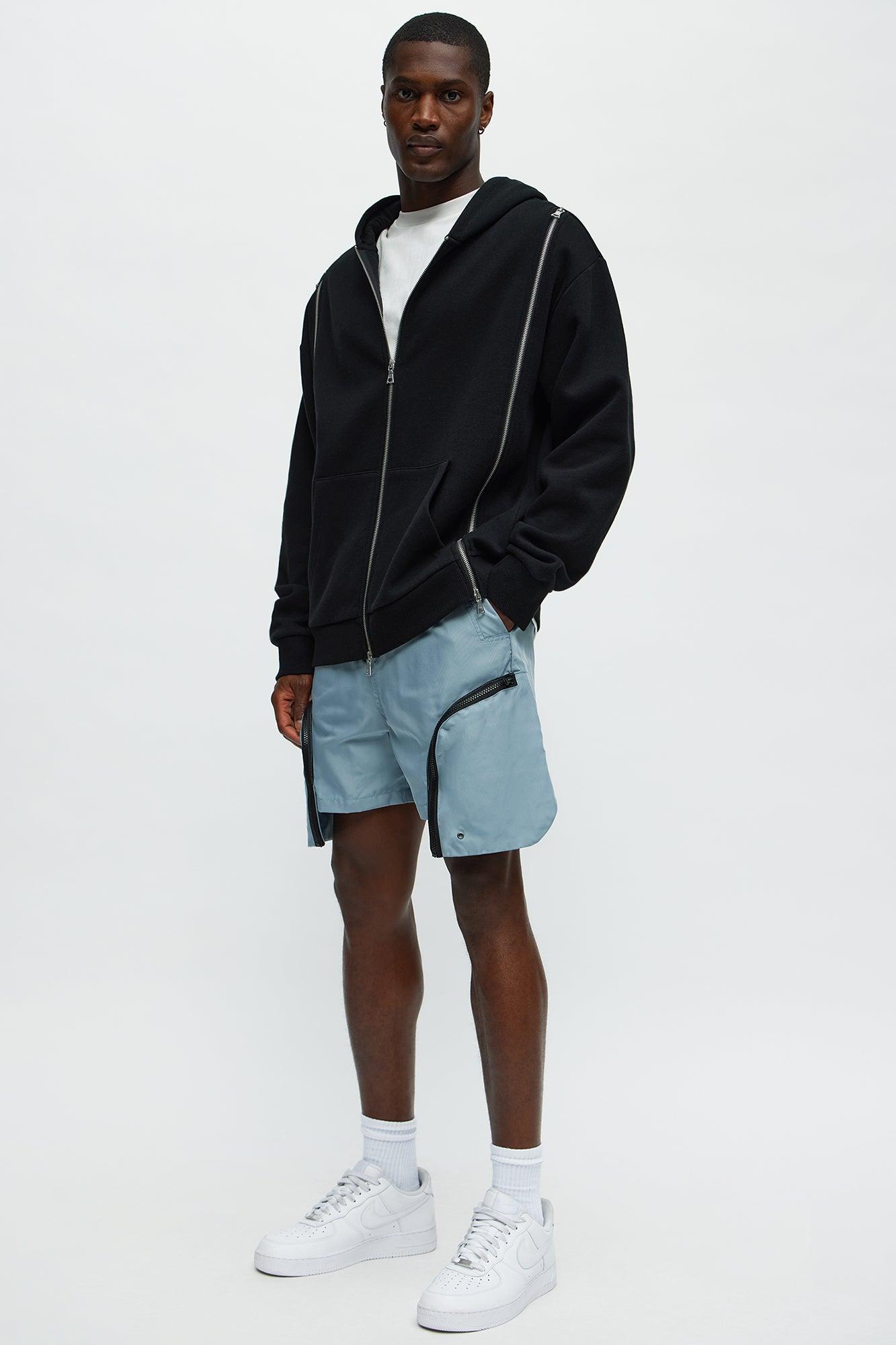 Cargo Pockets Relaxed Drawstring Shorts - Blue Male Product Image