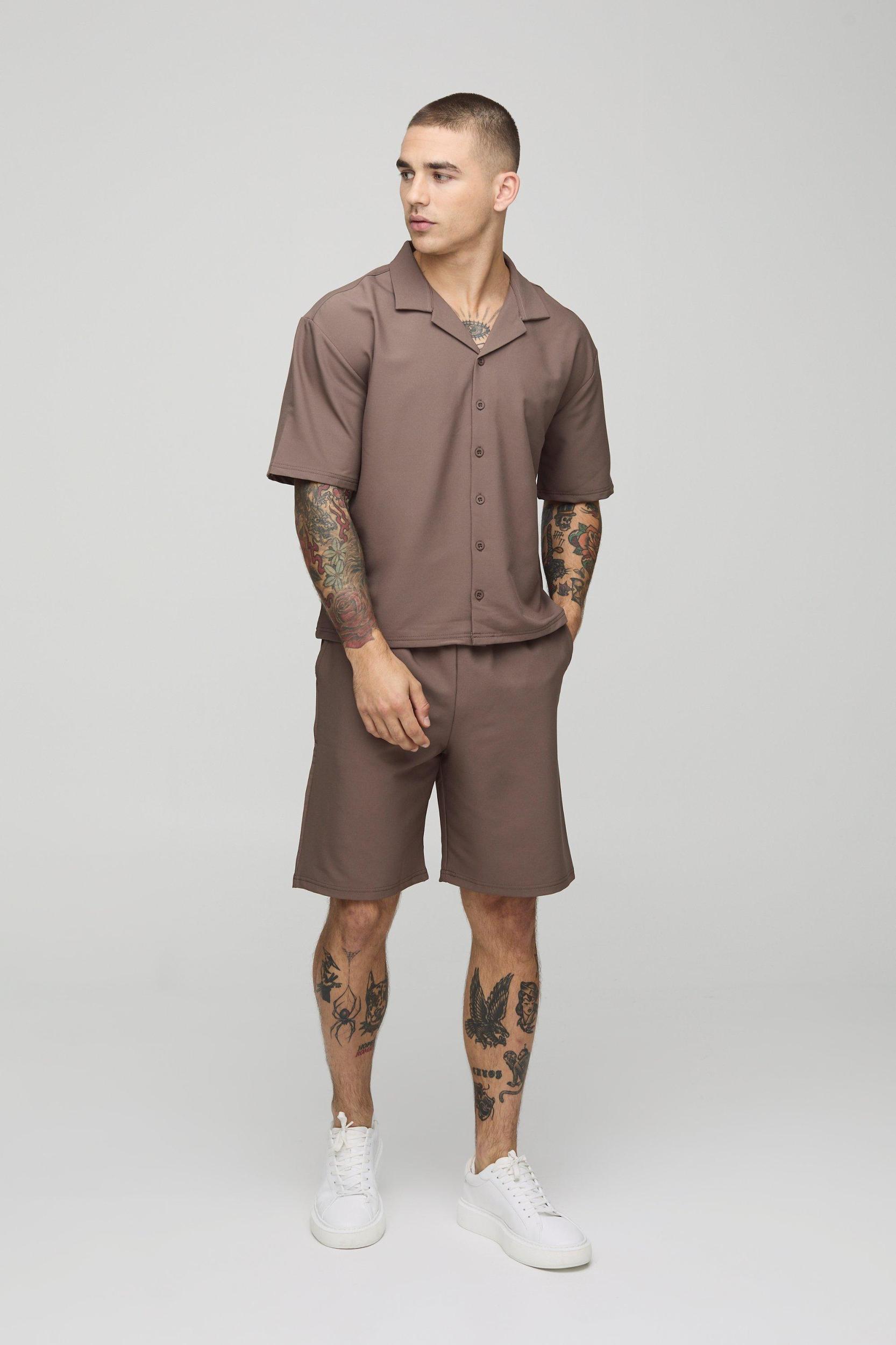Oversized Boxy Technical Stretch Revere Shirt & Comfort Short Set | boohooMAN USA Product Image