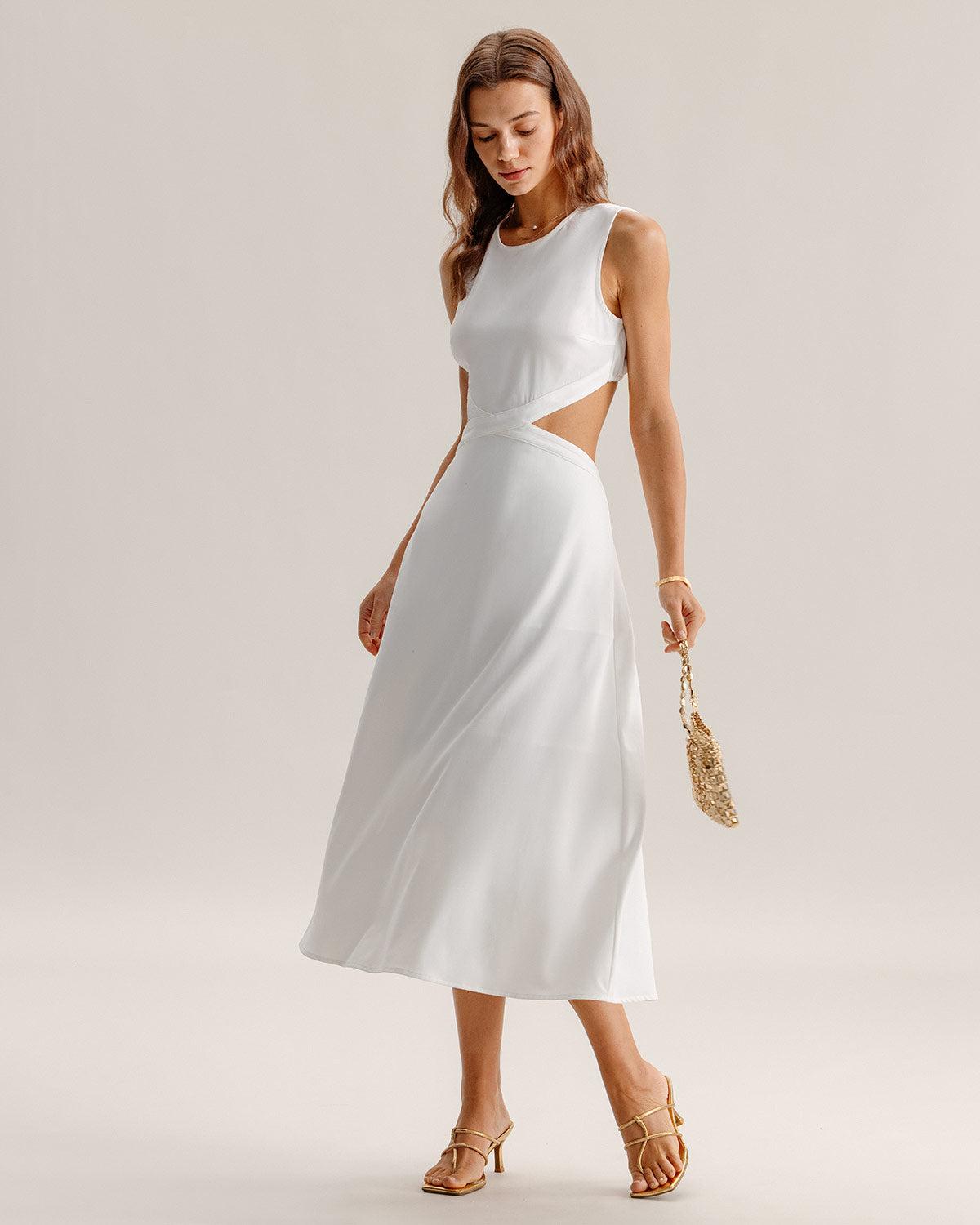 White Cutout Sleeveless Midi Dress Product Image
