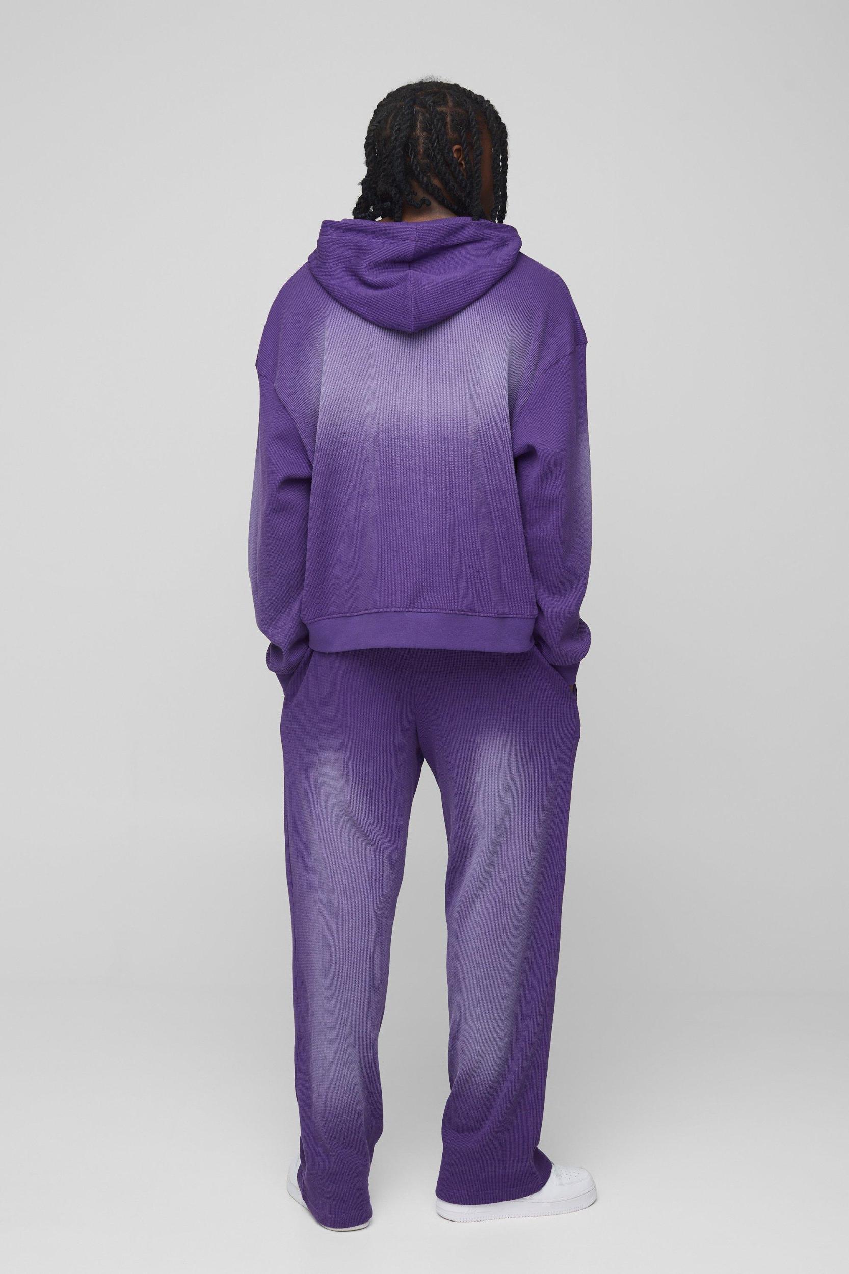 Oversized Boxy Man Washed Waffle Hooded Zip Tracksuit | boohooMAN USA Product Image