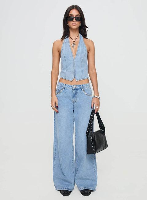 Pearlisle Low Rise Baggy Jeans Light Wash Product Image