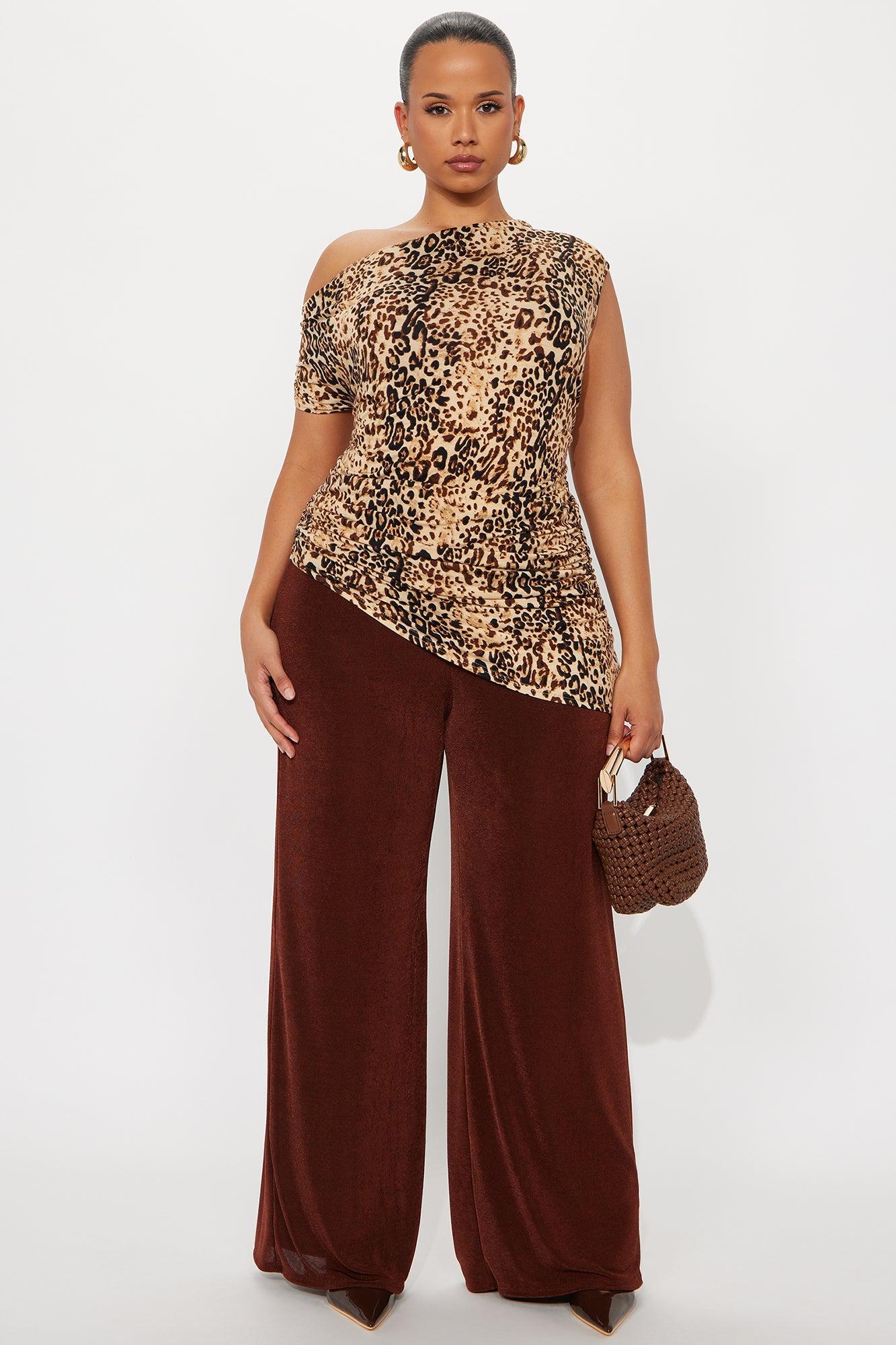 Freya Ruched Asymmetrical Off Shoulder Top - Leopard Female Product Image