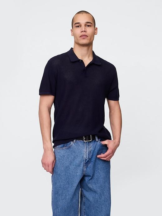 Textured Crochet Polo Shirt Product Image