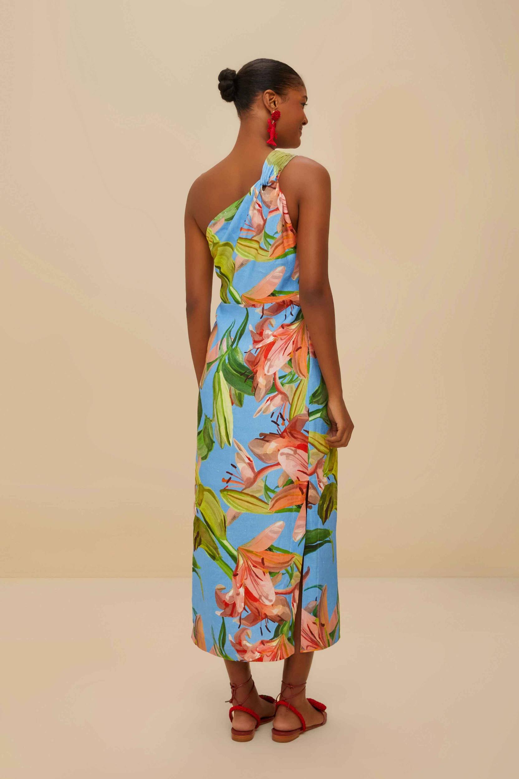 Blue Lily Bloom Euroflax™ Premium Linen Midi Dress Product Image