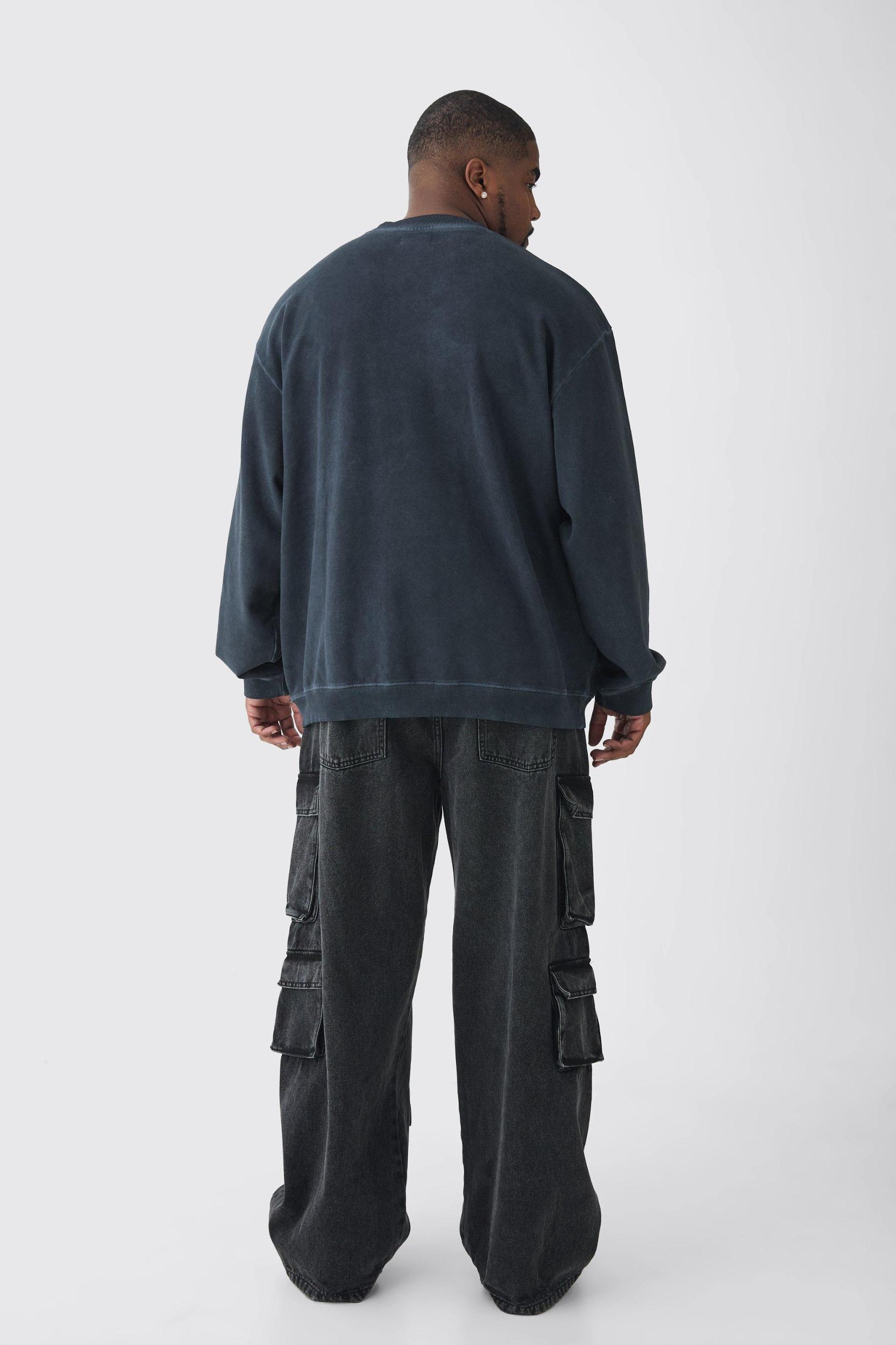 Plus Oversized Extended Neck Acid Wash Sweatshirt | boohooMAN USA Product Image