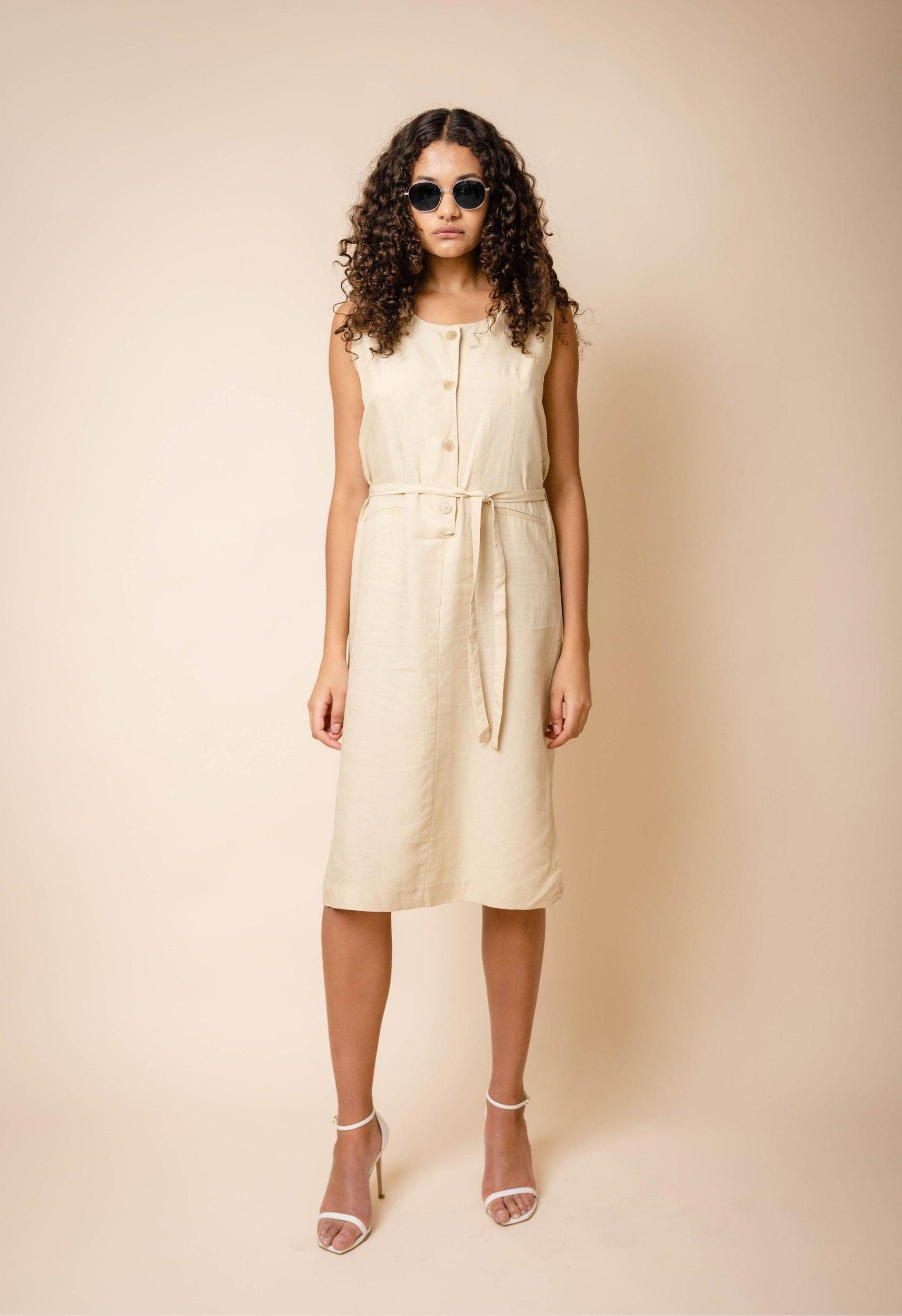Elle Button Down Dress in Nude Product Image