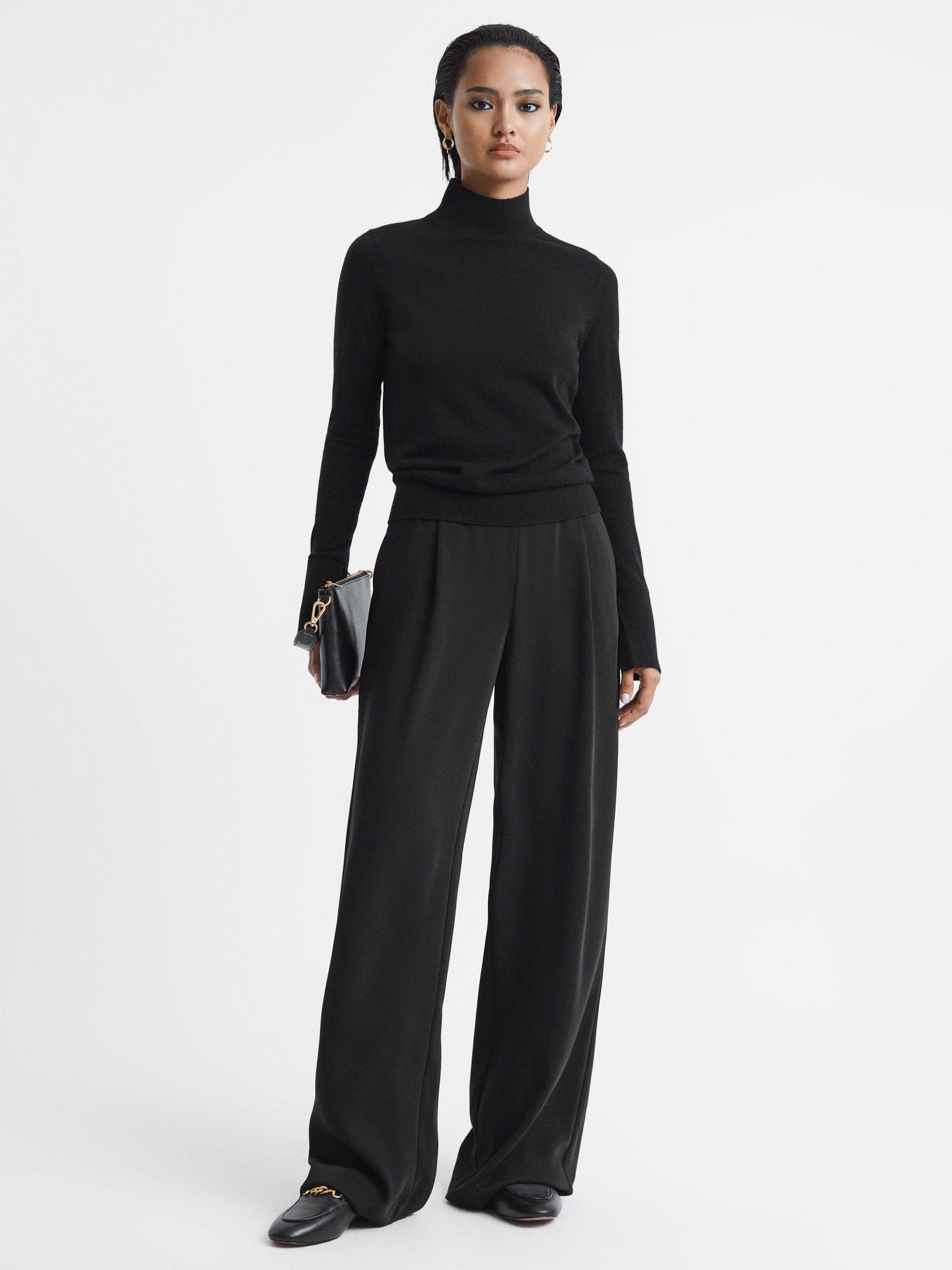 Merino Wool Fitted Funnel Neck Top in Black Product Image