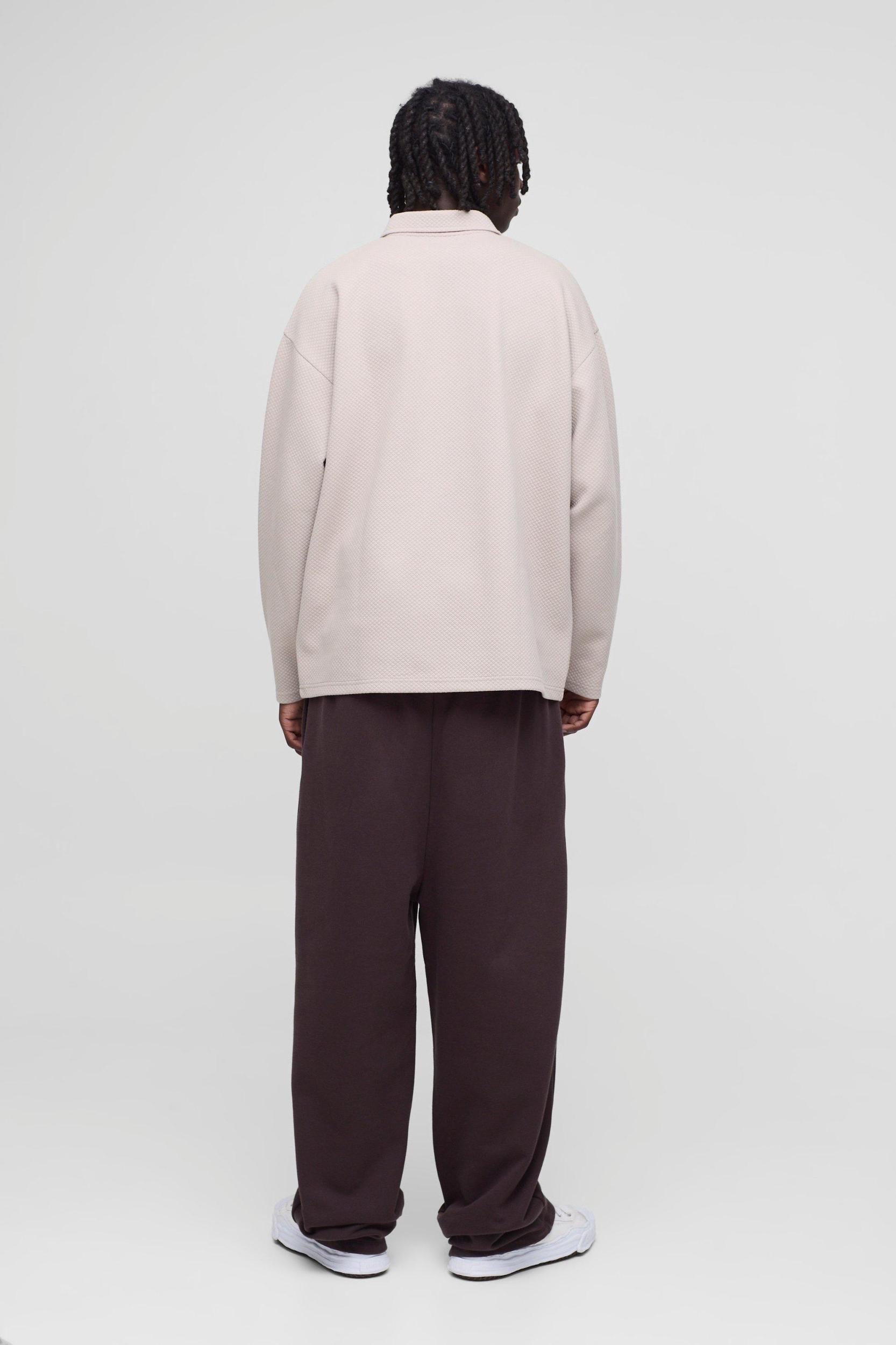 Oversized Waffle Jacquard Long Sleeve Polo | boohooMAN USA Product Image