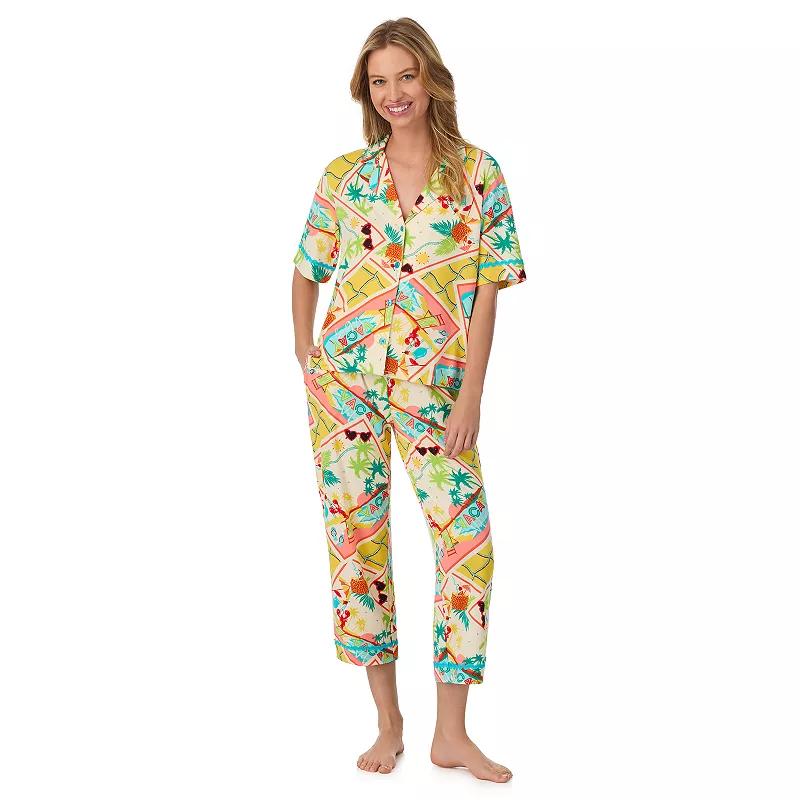 Women's Beauty Sleep Social Cozy Notch Pajama Top & Cropped Pajama Pants Pajama Set, Size: XXL, Vacay Vibes Product Image