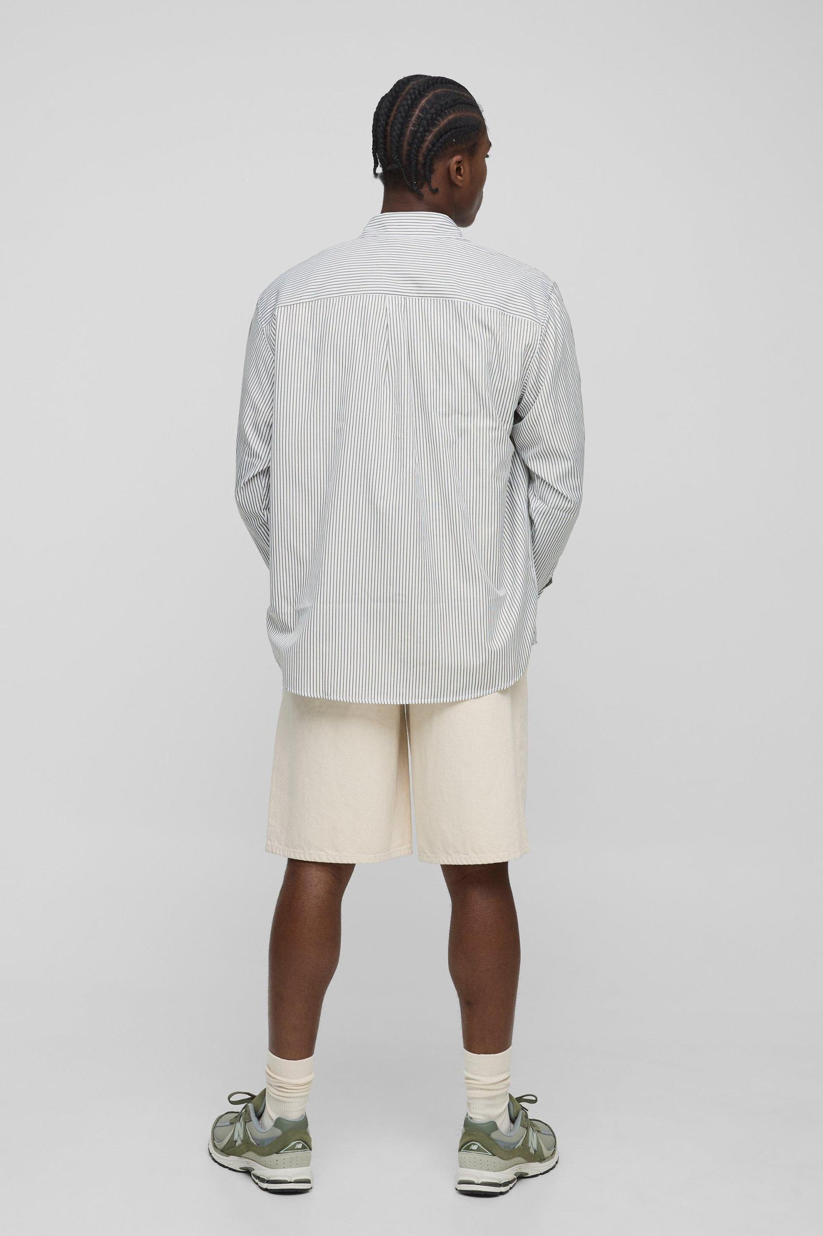 Super Oversized Stripe Long Sleeve Shirt | boohooMAN USA Product Image