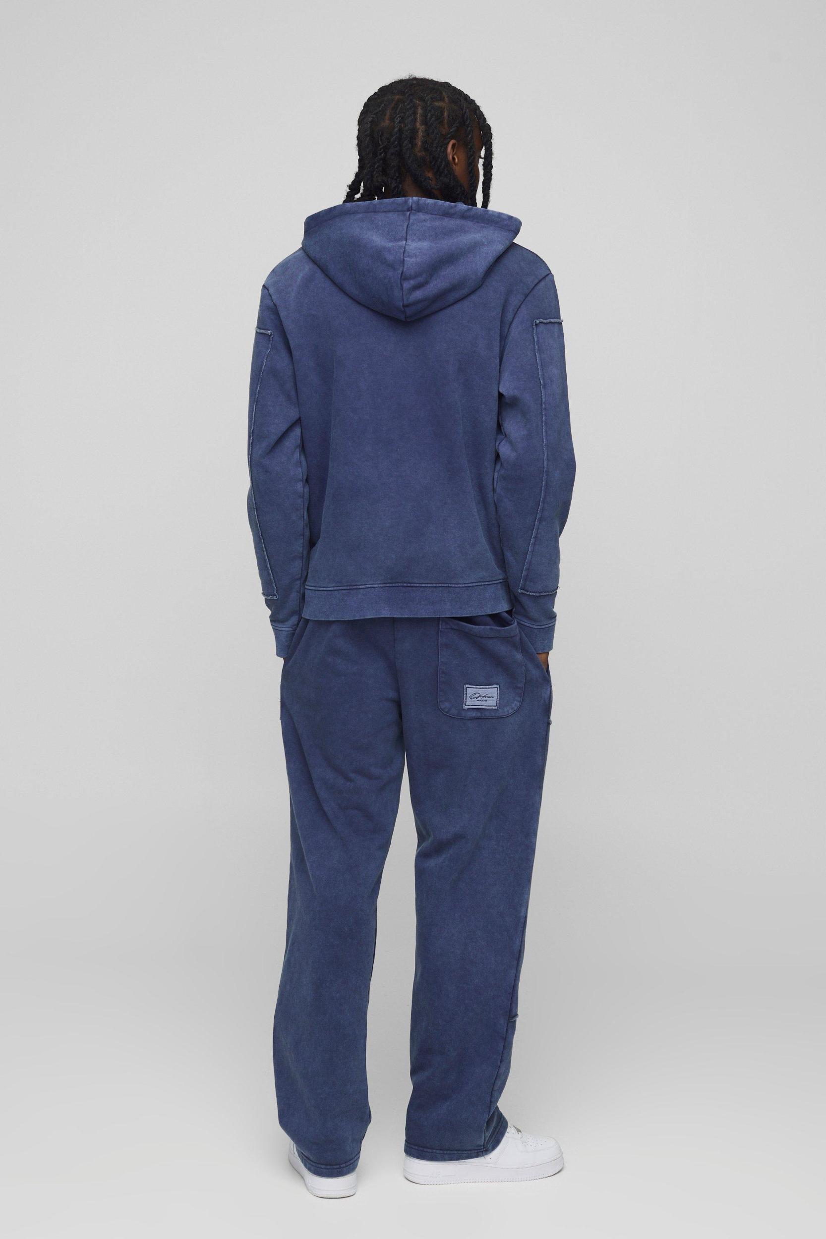 Regular Fit Washed Tear Away Carpenter Zip Hooded Tracksuit | boohooMAN USA Product Image