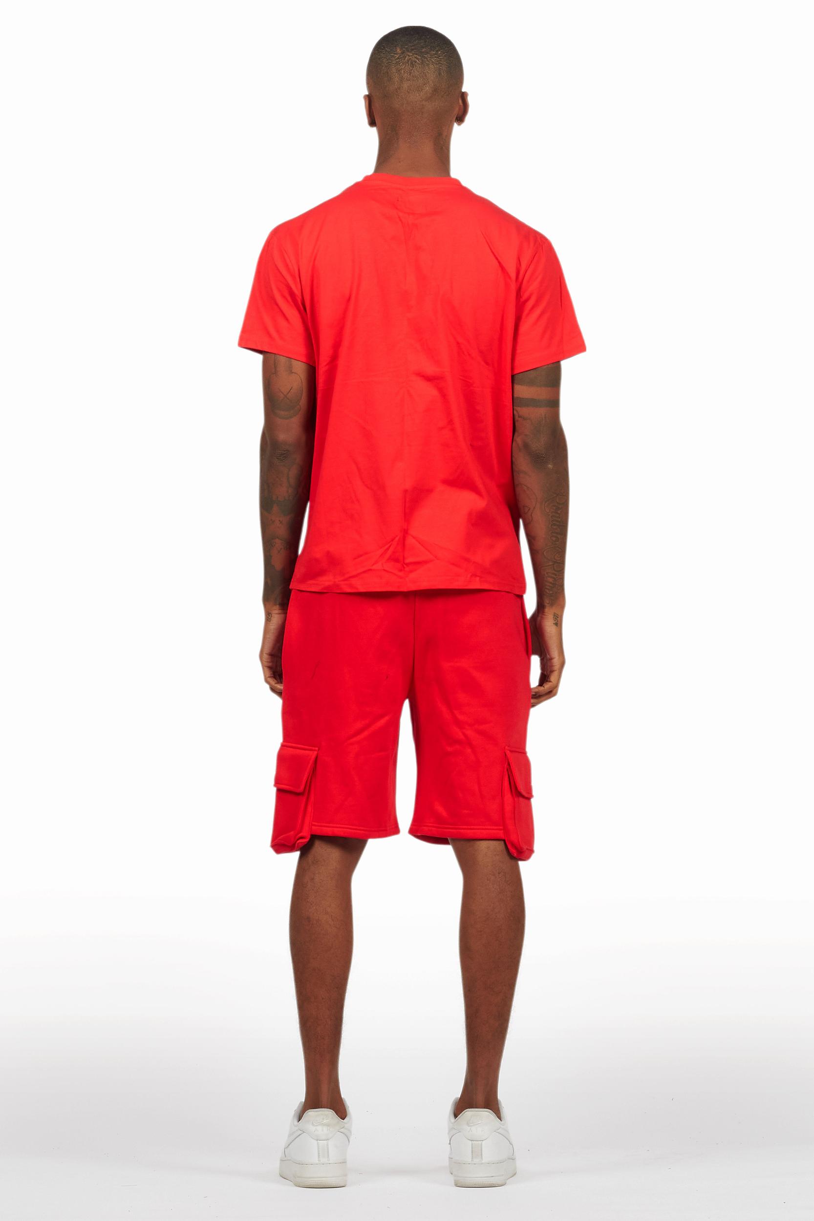 AllStar Red/White T-Shirt Cargo Short Set Male Product Image