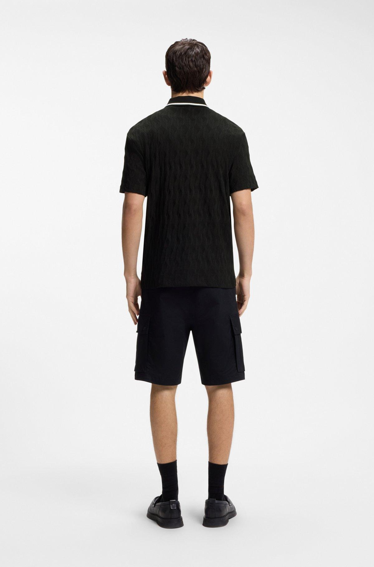 Stripe-collar polo shirt in cotton jacquard Product Image