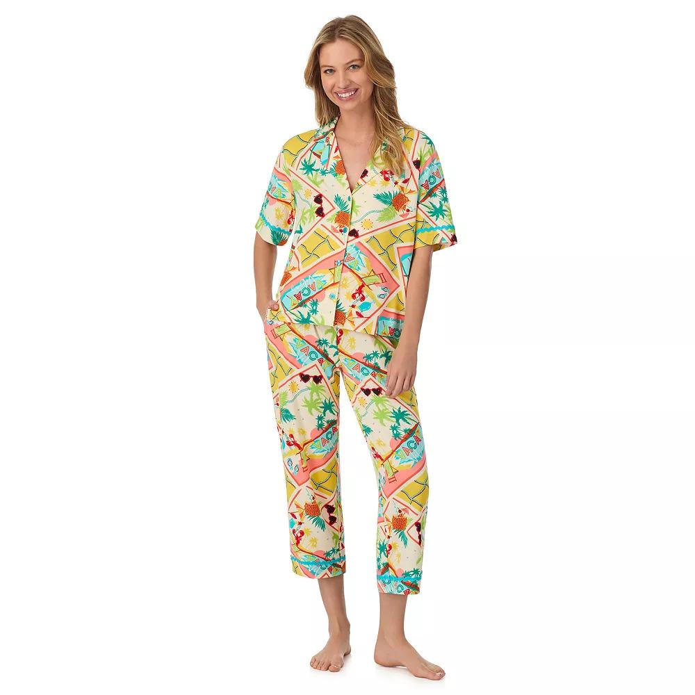 Women's Beauty Sleep Social Cozy Notch Pajama Top & Cropped Pajama Pants Pajama Set, Size: XXL, Vacay Vibes Product Image