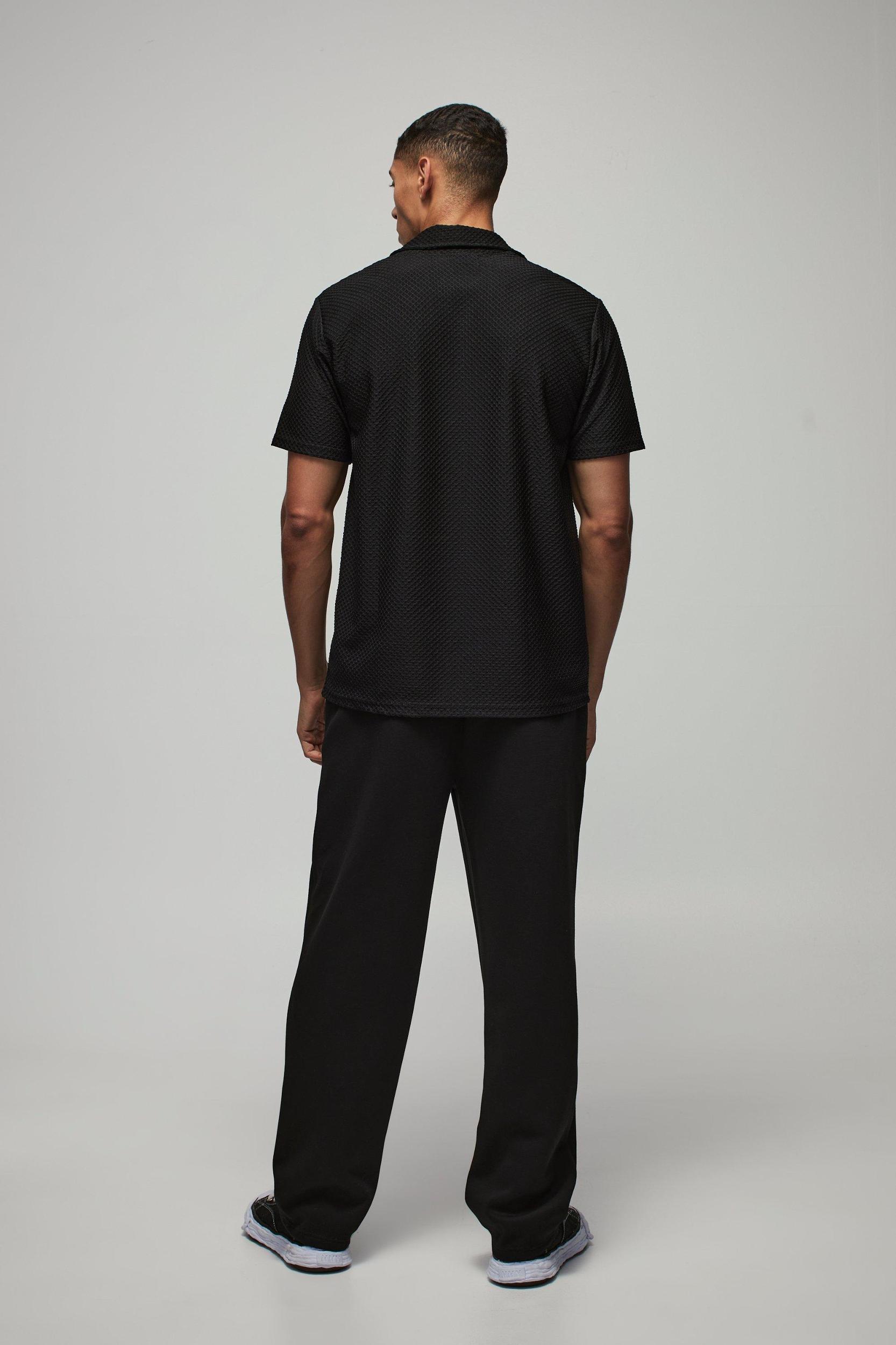 Regular Fit Textured Revere Polo | boohooMAN USA Product Image