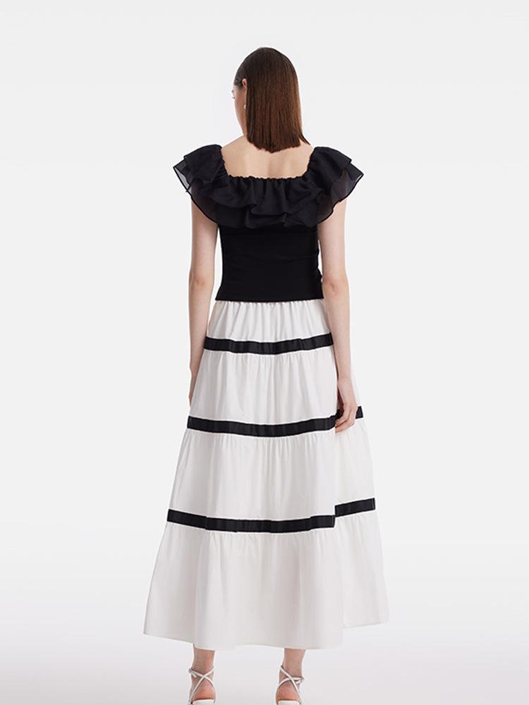 Ruffle Top And Tiered Maxi Skirt Two-Piece Set Product Image
