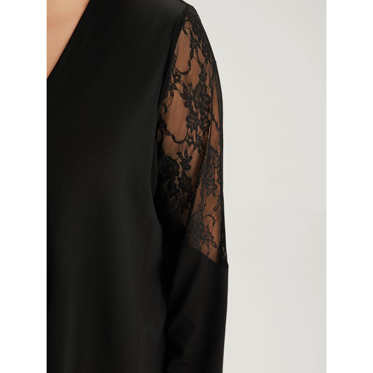 Plus Size Supersoft Essentials Solid Crochet Lace Mesh Drape Open Front Coat Women Black Casual Drape Ladies Dailywear Winter Coats BloomChic 18-20/2X Product Image