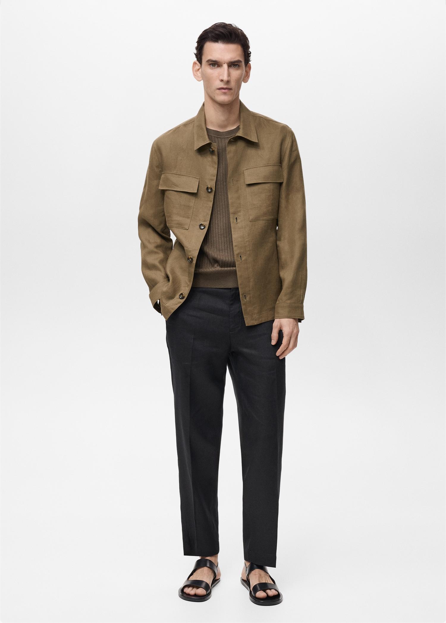 100% linen overshirt with pockets - Men | MANGO USA Product Image