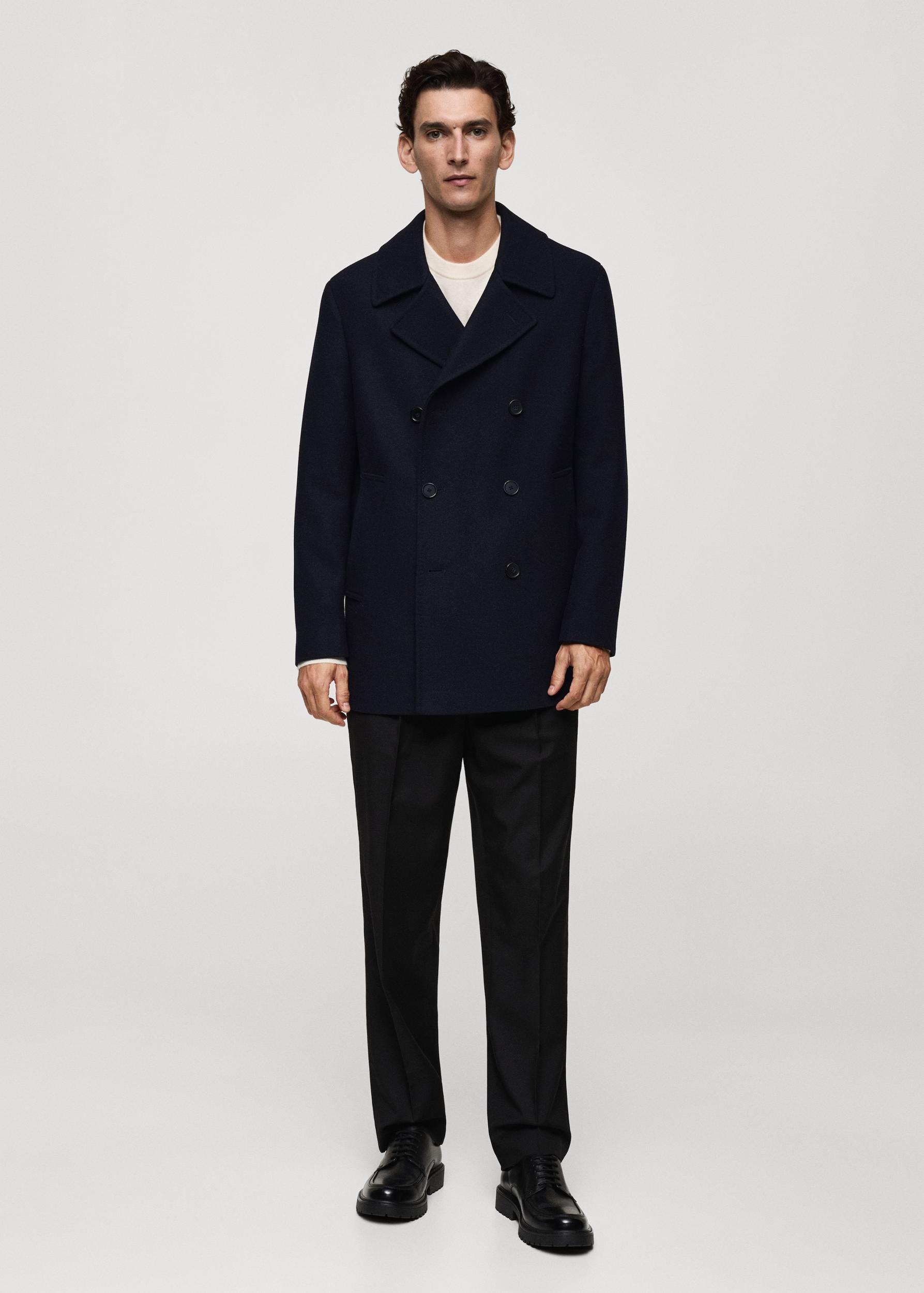 Wool double-breasted coat with buttons - Men | MANGO USA Product Image